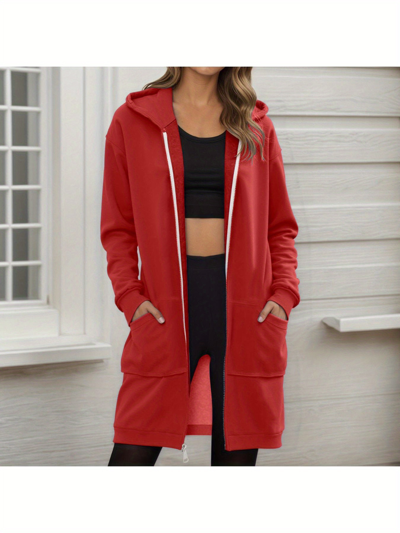 BLENCOT Women's Fuzzy Fleece Hoodie - Sherpa Zip Up Sweatshirt, Cozy Winter Pullover (Medium)