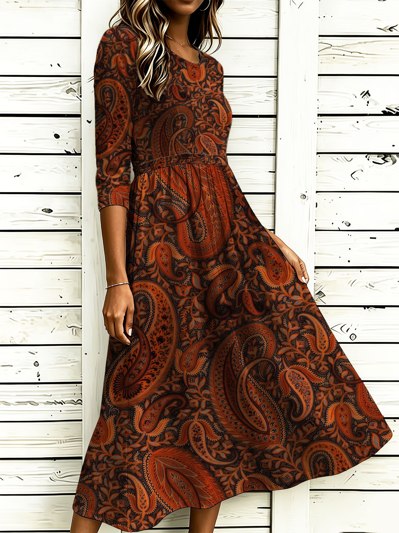 womens full body paisley print maxi dress spliced long skirt pencil dress suitable for casual autumn winter halloween christmas outfits machine washable ethnic dress with round neck for parties weddings daily wear