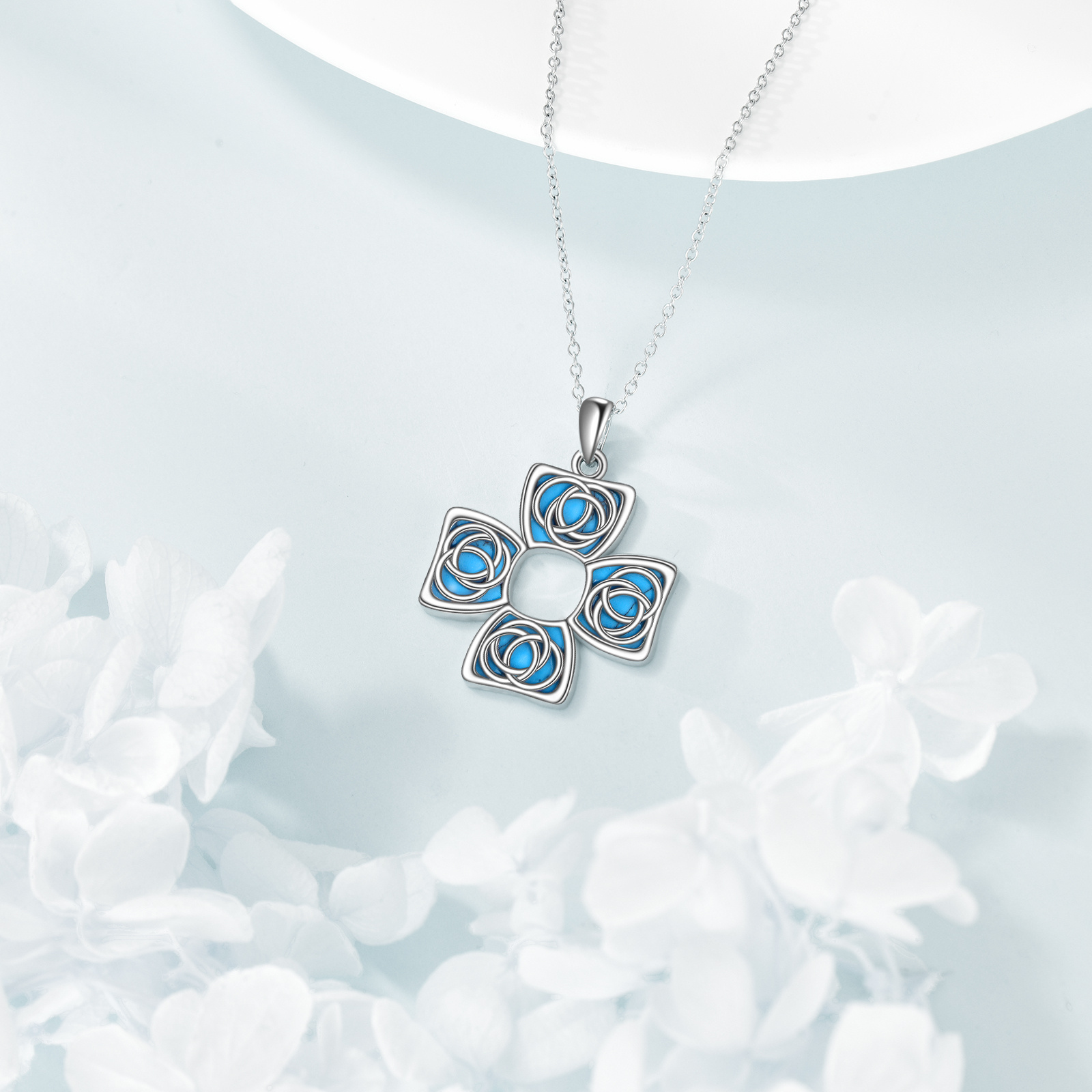 Women's 925 Sterling Silver Celtic Knot Cross Necklace — Turquoise Pendant
