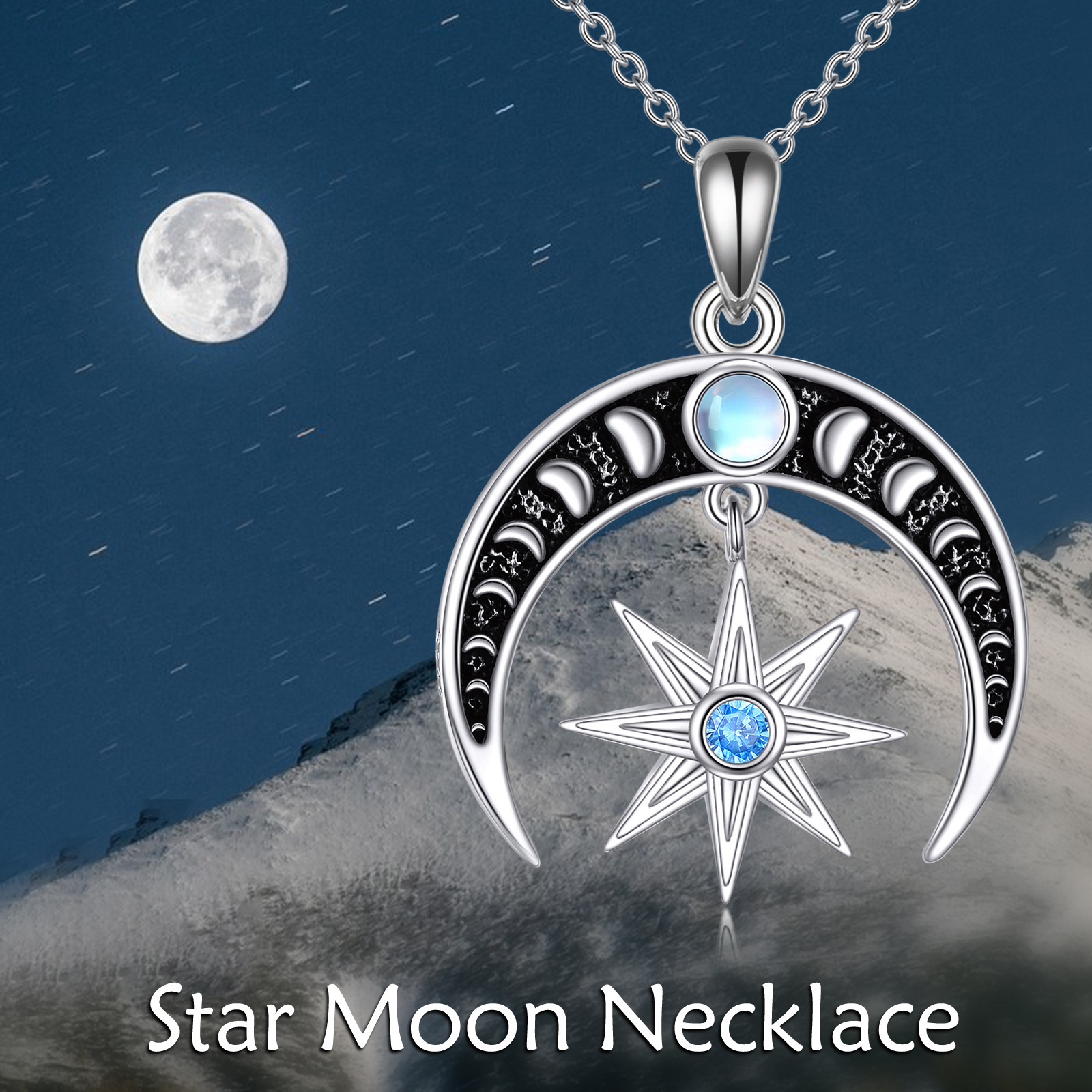 Image of Moon Star Necklace 925 Pure Phase Pendant Necklace New Moon Jewelry Gift For Women And Girls