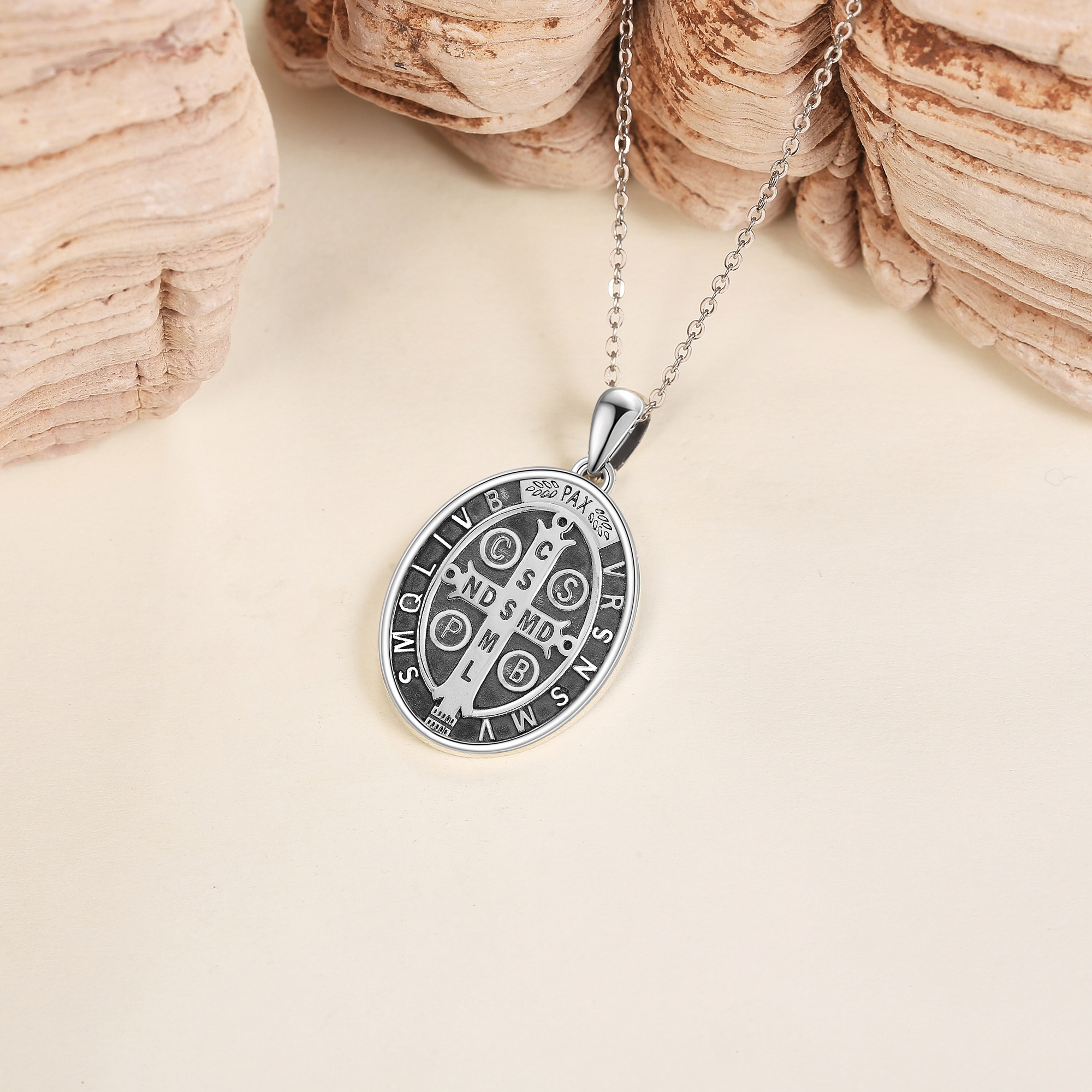 925 Sterling Silver St Benedict Medal Pendant Necklace