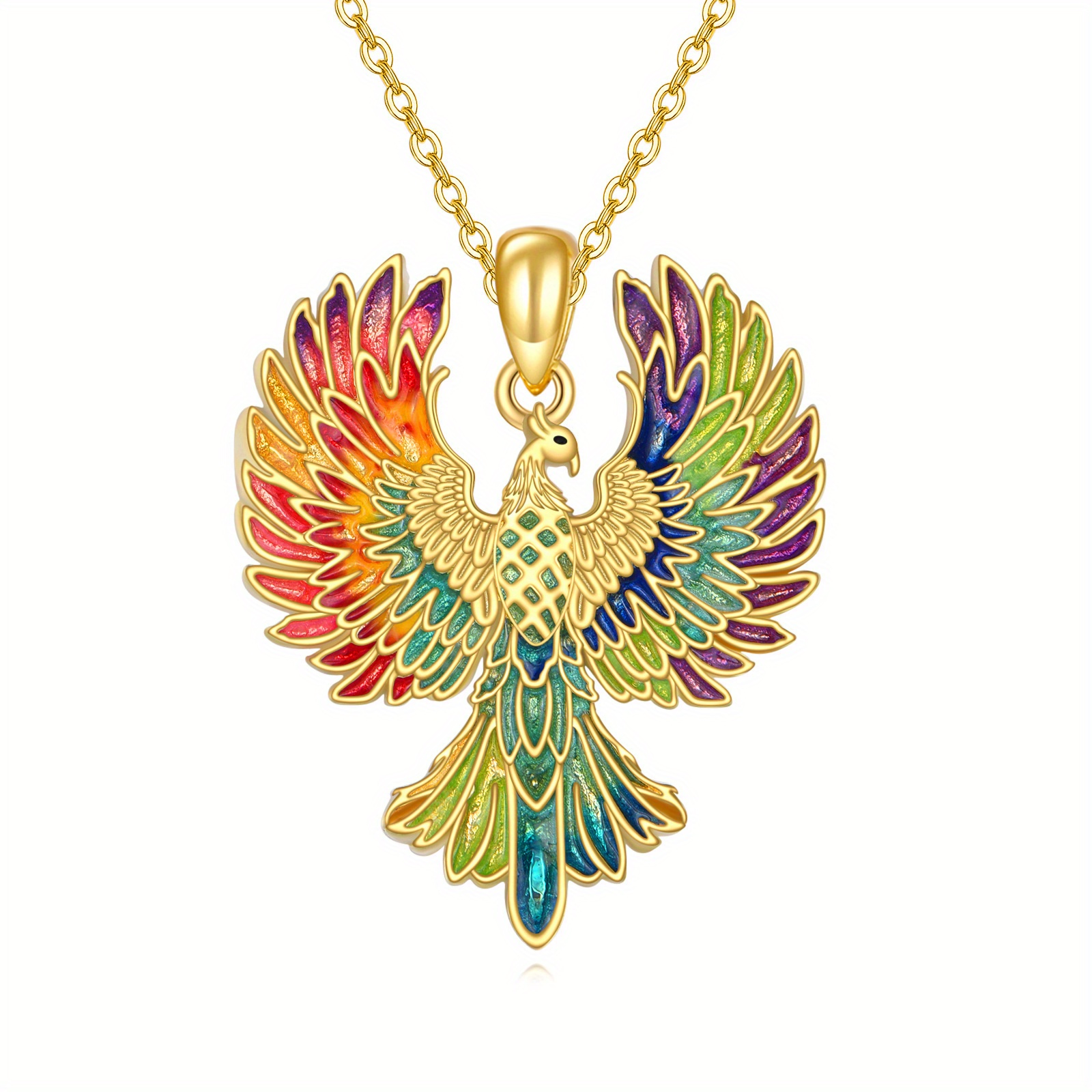Image of Women's Fashion Pendant Necklace With Rainbow Gradient Phoenix Design, 925 Sterling 925 Silver Pendant, Perfect Christmas Gift For
