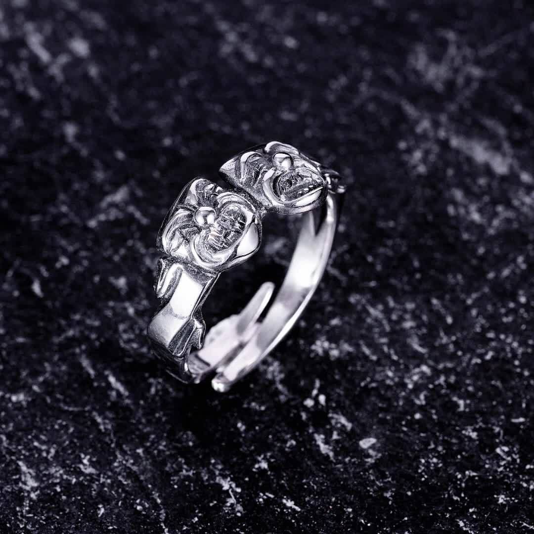 Women's S925 Sterling Silver Double Sided Clown Face Ring