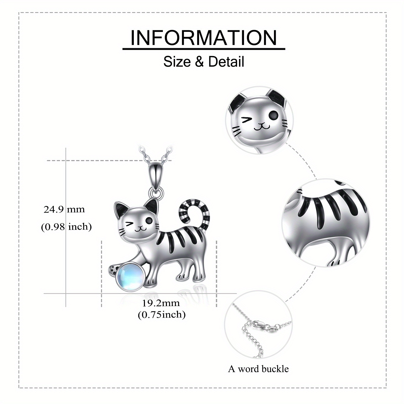 Cat Necklace Sterling Silvery Wink Cat Pendant