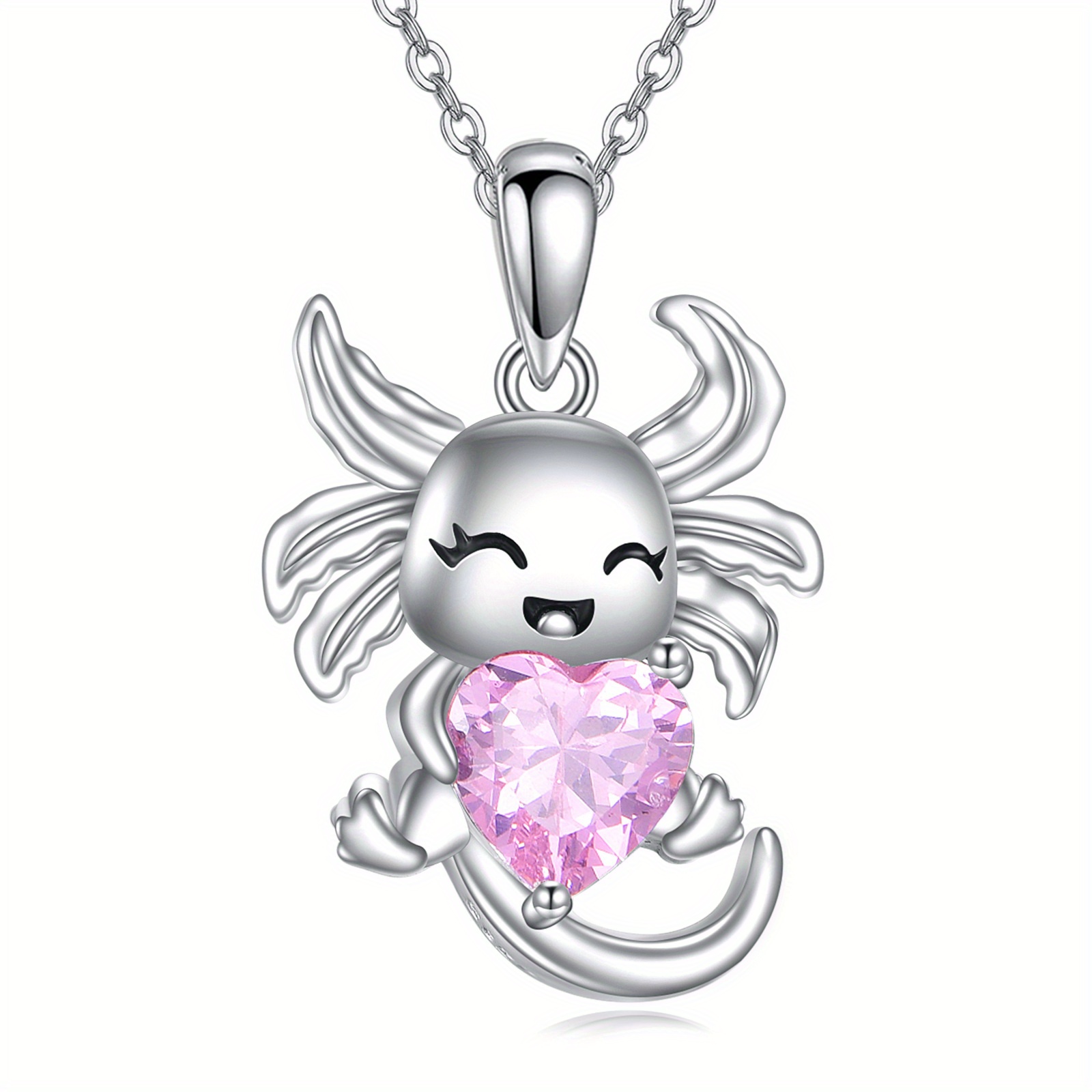 Image of 925 Sterling Silver Axolotl Heart Necklace Cute Animal Jewelry Gift Birthday Gift For Women