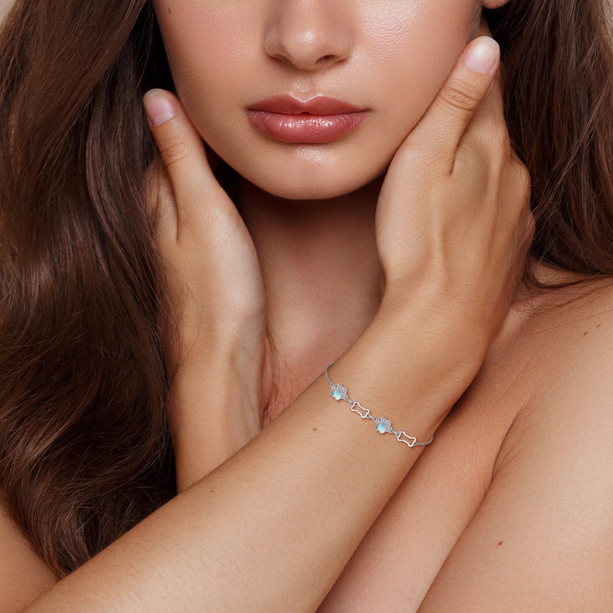 925 Silver Moonstone Paw Print Bracelet