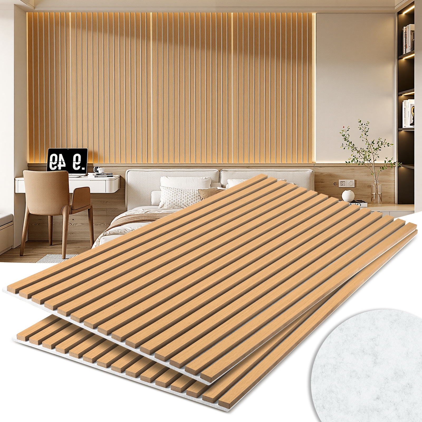 Set Of 2 Wooden Acoustic Panels: Solid Oak With Acoustic , Soundproofing, Wall Cladding And Extra-thick Acoustic Felt (silver-gray)