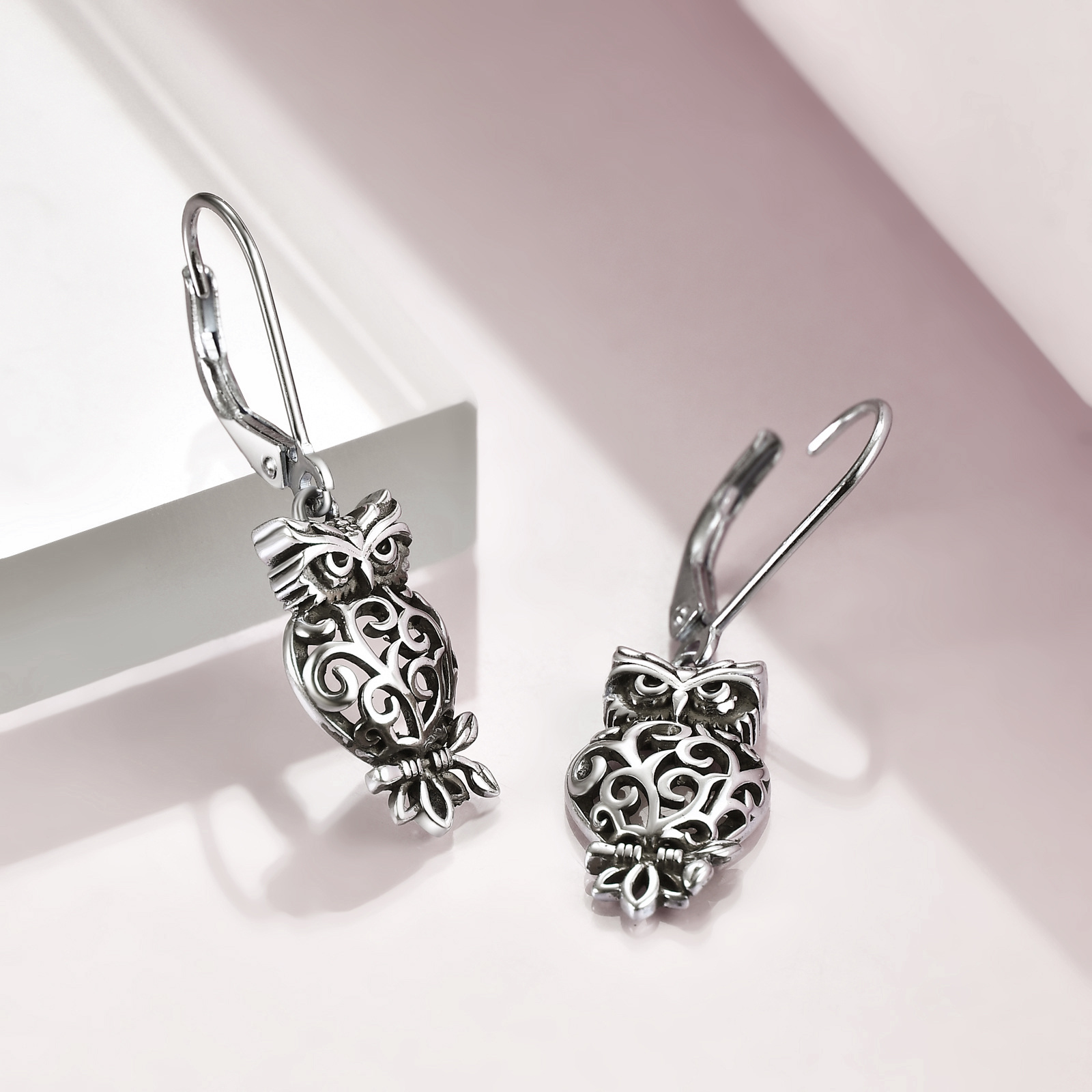 Women's Sterling Silver Owl Tree of Life Leverback Earrings