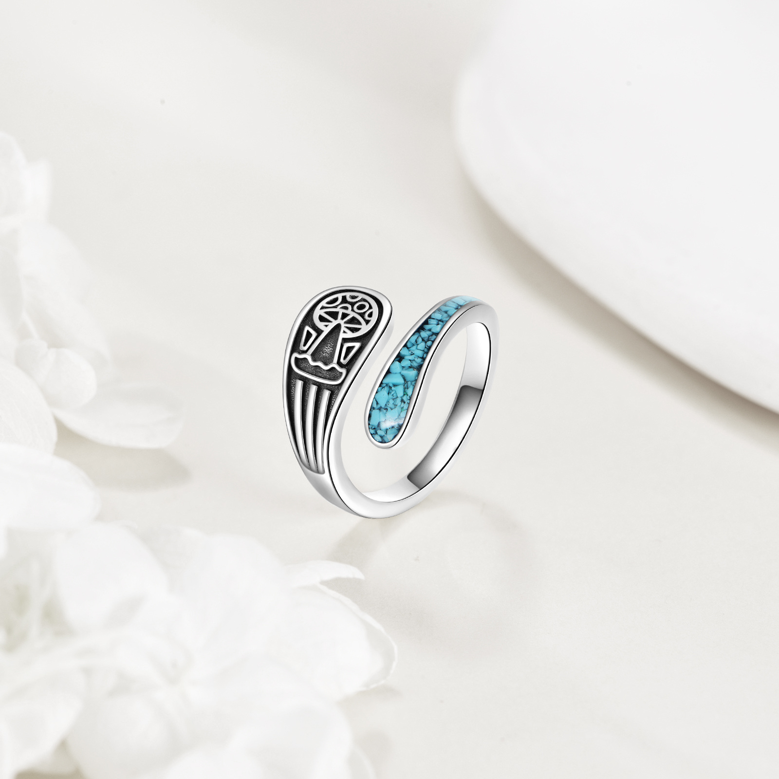 Sterling Silver Mushroom Spoon Ring Vintage Adjustable Thumb Ring