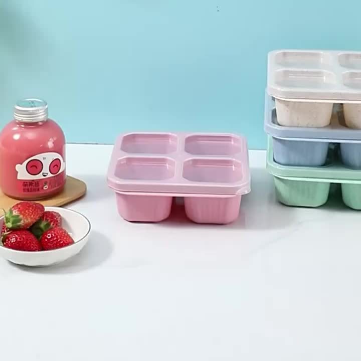 Wheat Straw Convenient Snack Container Set With 4-cell, Food