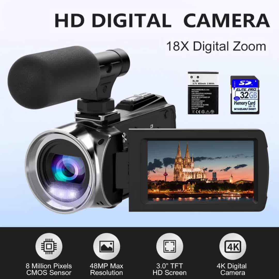 Videocamera 4K 36MP - Schermo IPS 3'', Zoom 18x, Treppiede, Webcam, Per YouTube E Vlog - Foto 6