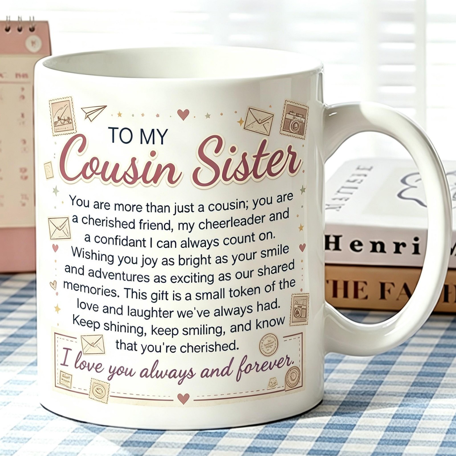 TEMU 1pc, Gift For Cousin Sister Inspirational Coffee Mug, Loving Quote Printed Coffee Cup, Suitable For Home Office Daily Use, Ideal Gift For