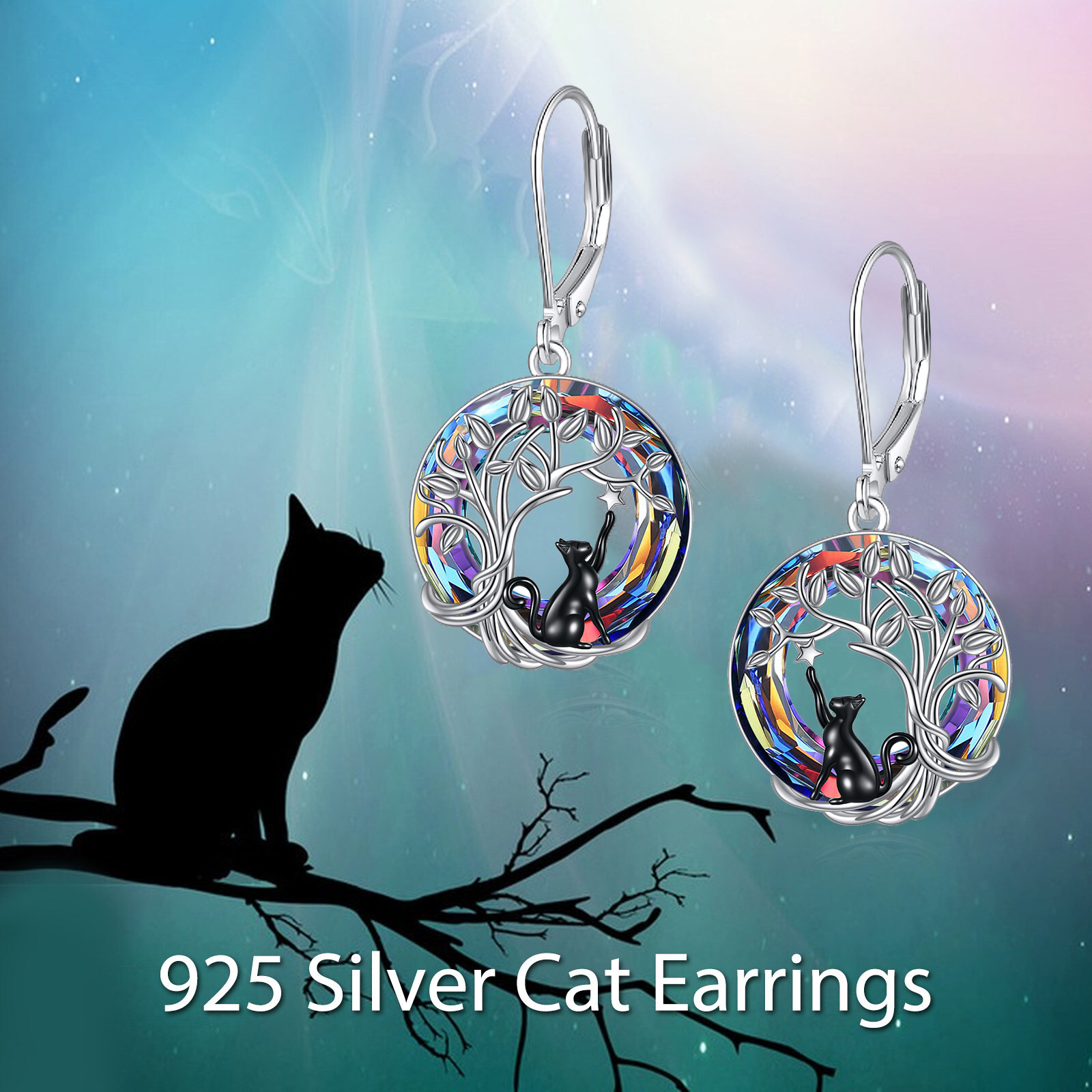 black cat earrings for women 925 sterling   of life leverback dangle earrings with volcano artificial   jewelry gifts for birthday Product details 0