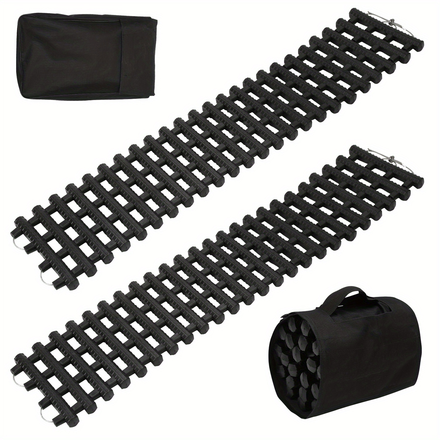 Image of Car Traction Aid With Storage Bag, Set Of 2 Traction Aids Heavy Duty Rubber Access Aid Set Traction Mat With Carry Bag Off-road Trip Mat, Sand Sheet For Snow, Ice, Mud, 80 X /100 X