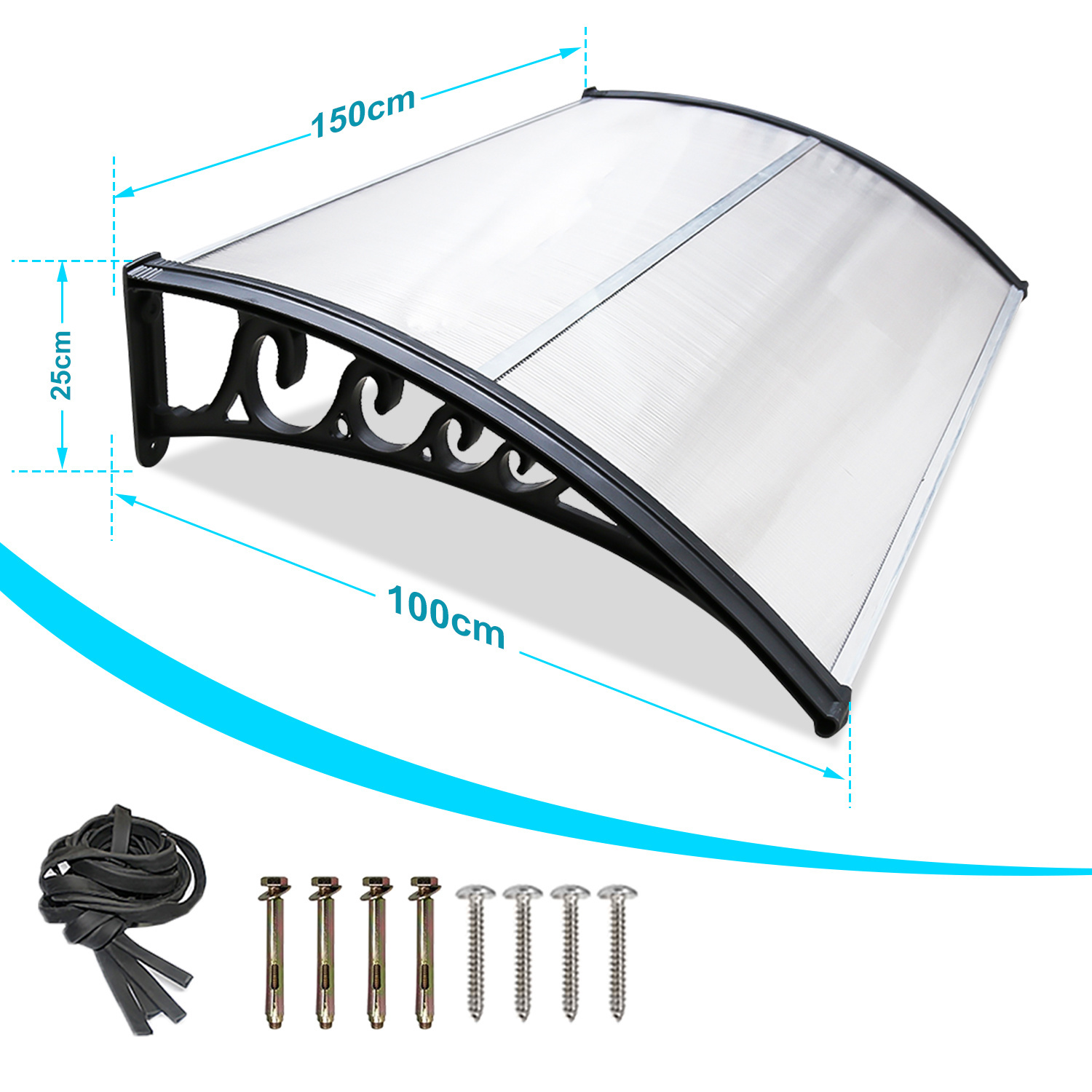 TEMU Toldo para puerta de entrada, toldo de aleación de aluminio y policarbonato para puerta de entrada, toldo monolítico transparente, toldo