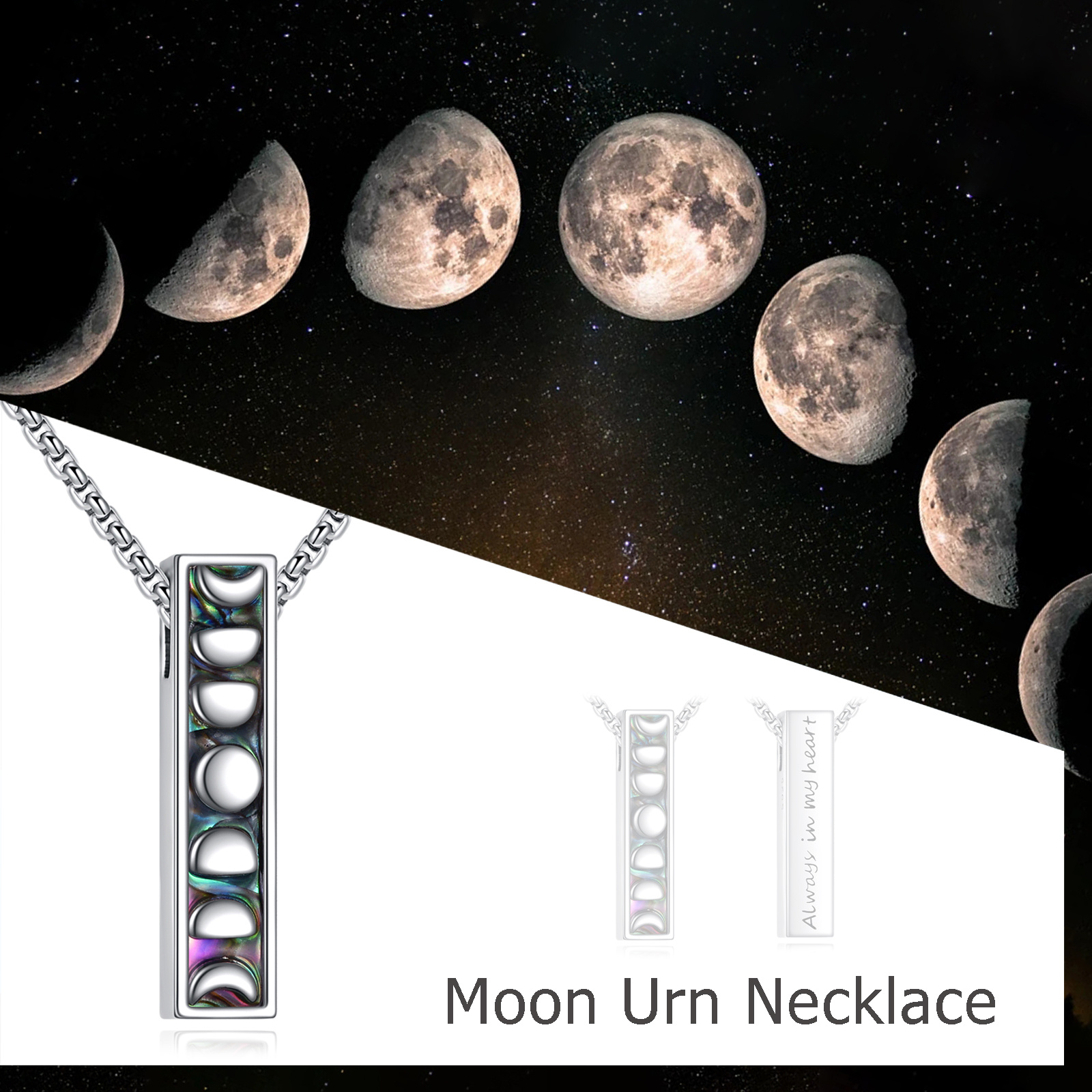 Women's 925 Sterling Silver Abalone Shell Lunar Eclipse Long Urn Necklace