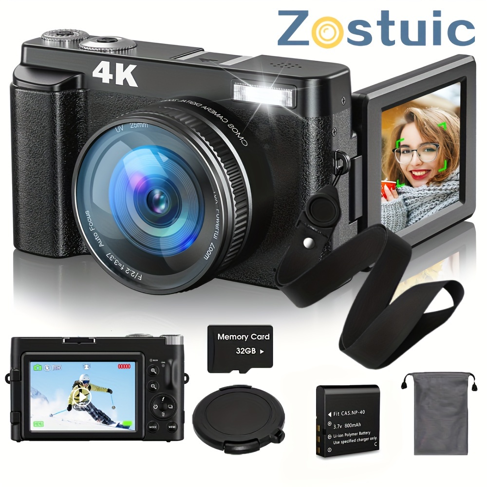 Cámara digital, cámara compacta de vlogging de 16MP 720P 30FPS 4X Zoom HD  Cámara de video digital para fotografía de principiantes (negro)