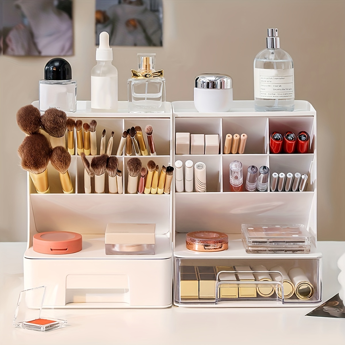 Clear Acrylic Make Up Organizer Box Double Deck Dresser - Temu
