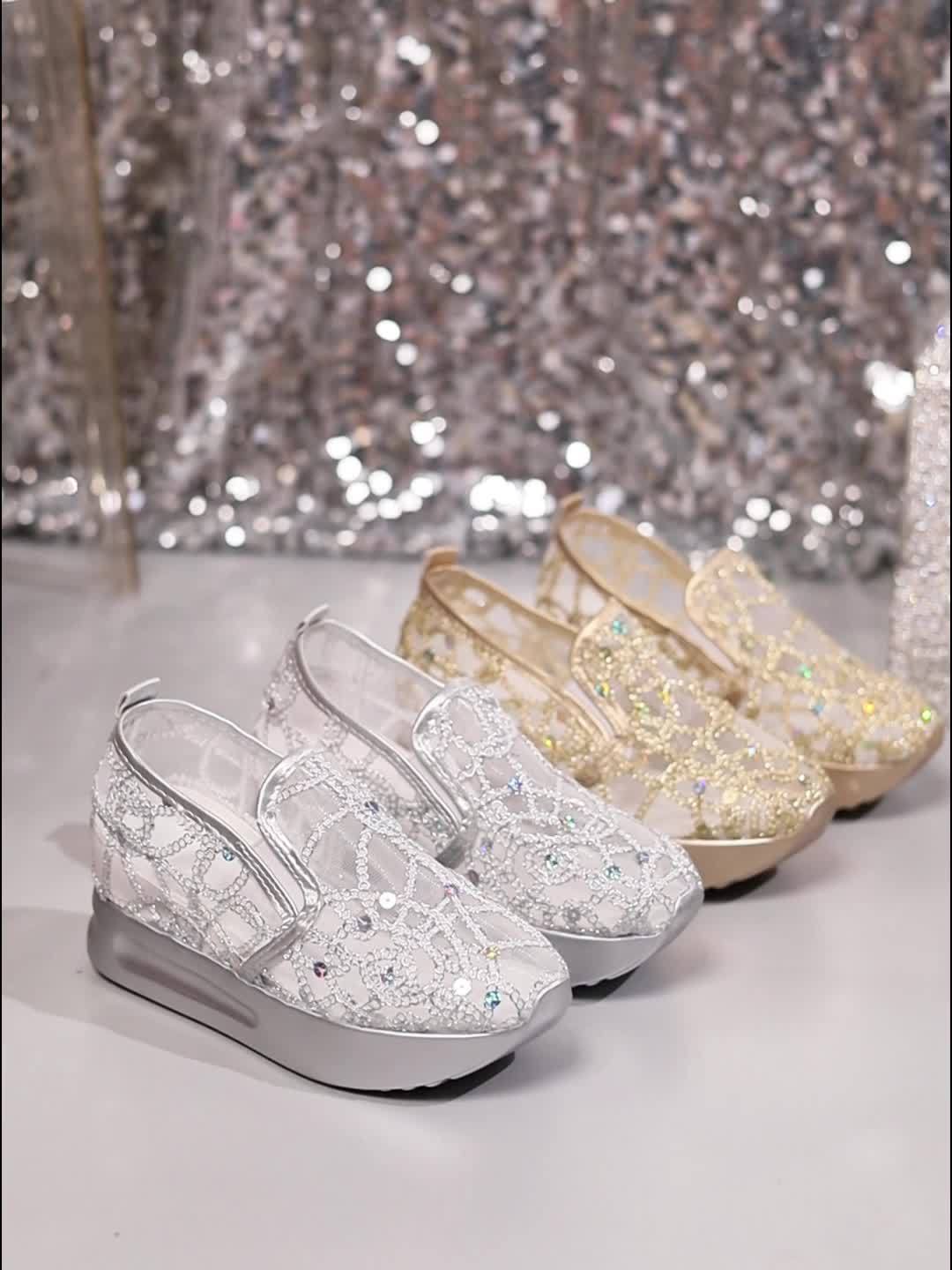 womens casual shoes golden soles sequin mesh women shoes - Temu