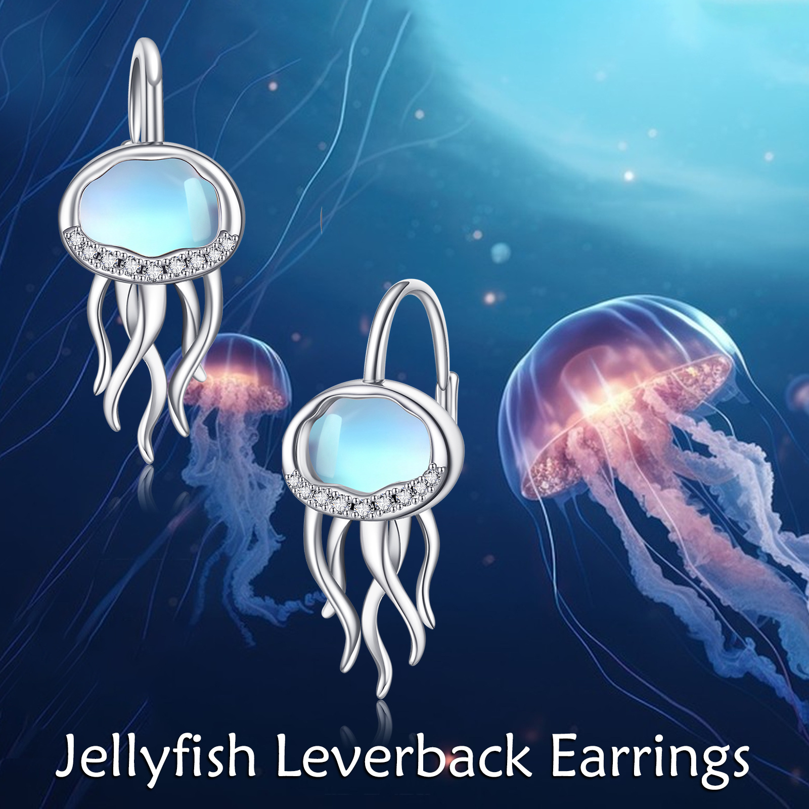 jellyfish earrings for women 925 sterling silvery synthetic   leverback earrings ocean hoop bohemia beach jellyfish jewelry Product details 2