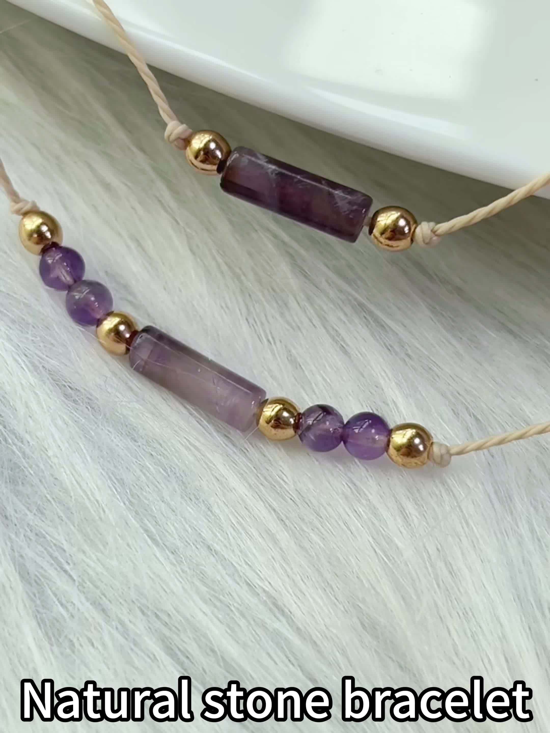 Natural Amethyst Jewelry Set - Handwoven Bracelet