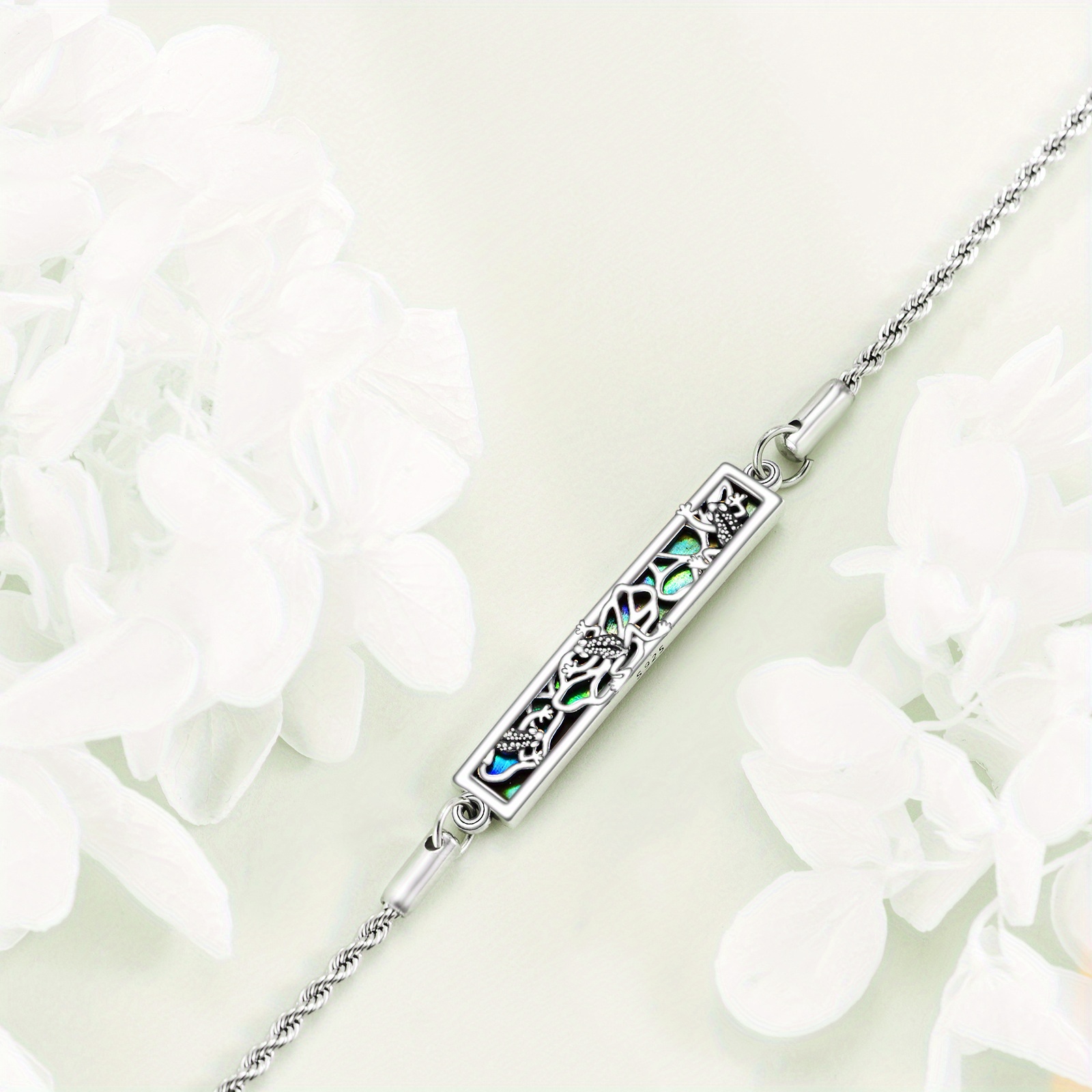 Sterling Silver Frog Abalone Shell Bracelet