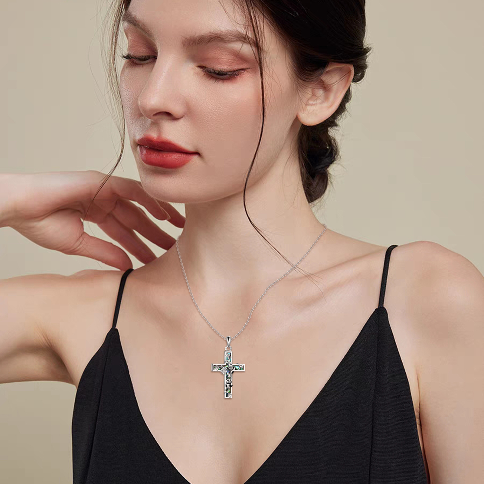 Sunflower Cross Necklace Sterling Silver Abalone Shell