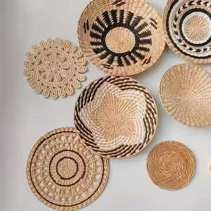 10pcs Boho Rattan Woven Wall Basket Decor Set