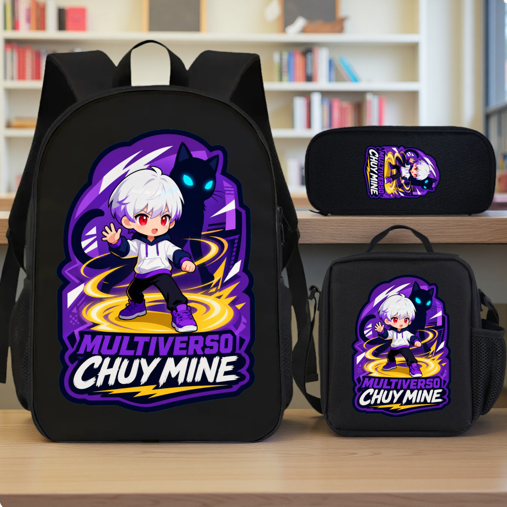 TEMU Conjunto de 3 piezas para mochila escolar Mine con impresión 2D, diseño divertido multicolor para fiestas, viajes, , regalo para y adolescentes.
