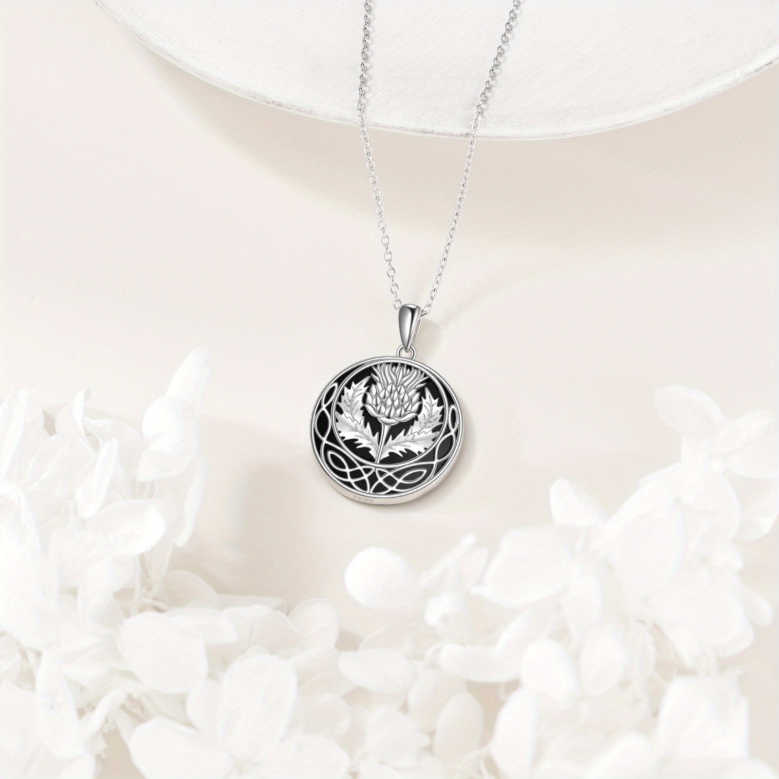 Women's 925 Sterling Silver Scottish Thistle Celtic Knot Necklace