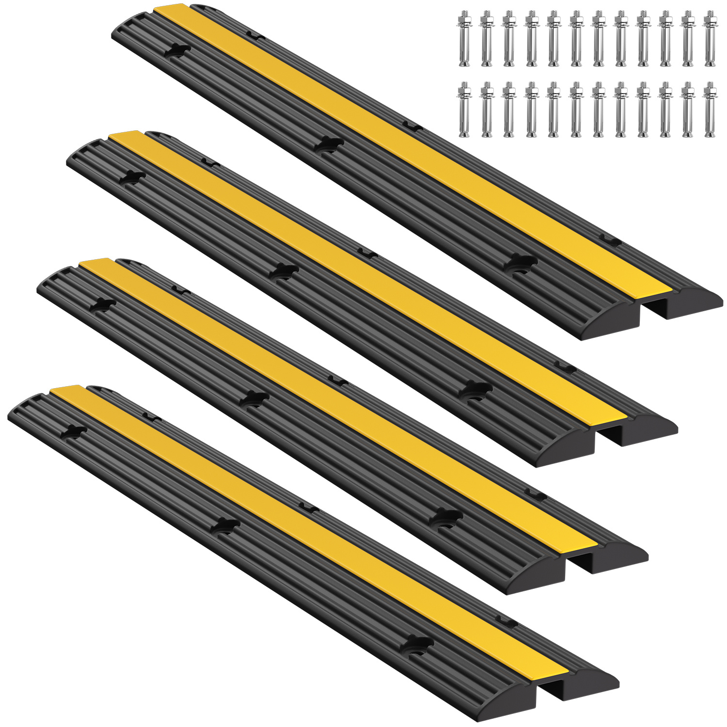 Floor Cable Duct, Single-channel Cable Bridge, 100x15x3cm, Anti-tripping Cable Protection Mat (up To 8 ), Rubber, Outdoor Use, For Garages And Offices (set Of 4)