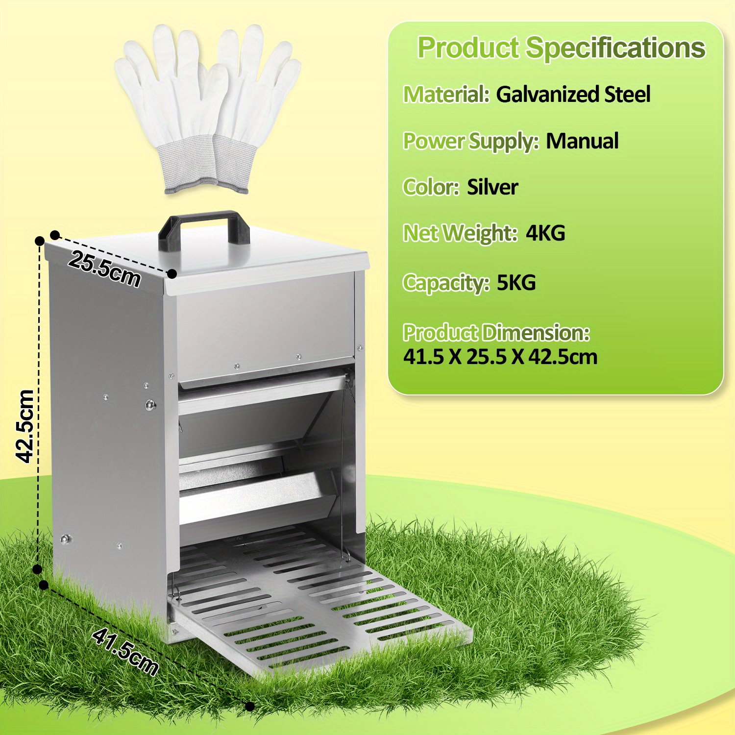 5 Kg Galvanized Poultry Feeder - Features A Step Plate, Rodent-proof, Perfect For Chickens, Turkeys, Geese, And Ducks