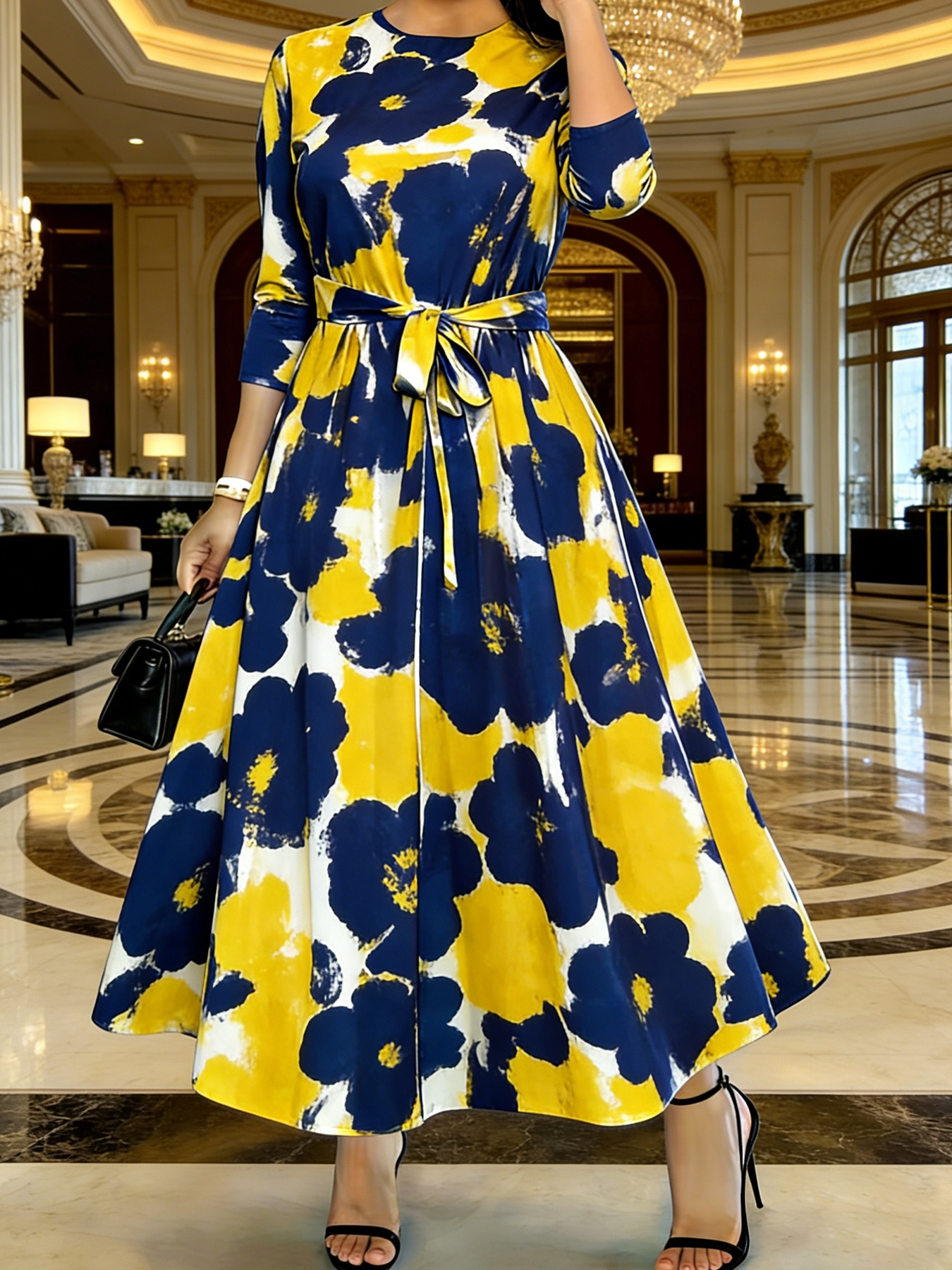 yellow and blue dress sold on Temu United States