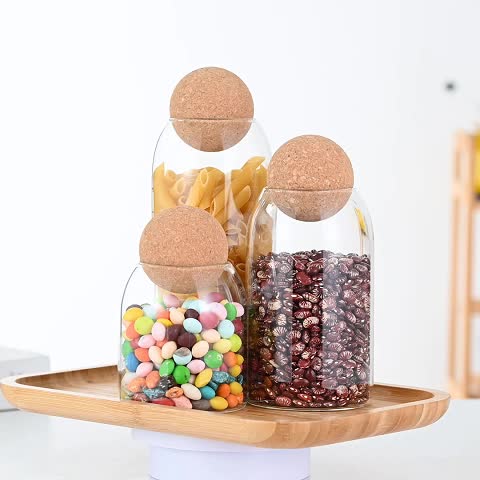 1pc Glass Storage Jar With Wooden Lid And Spoon, Sealed Candy/tee