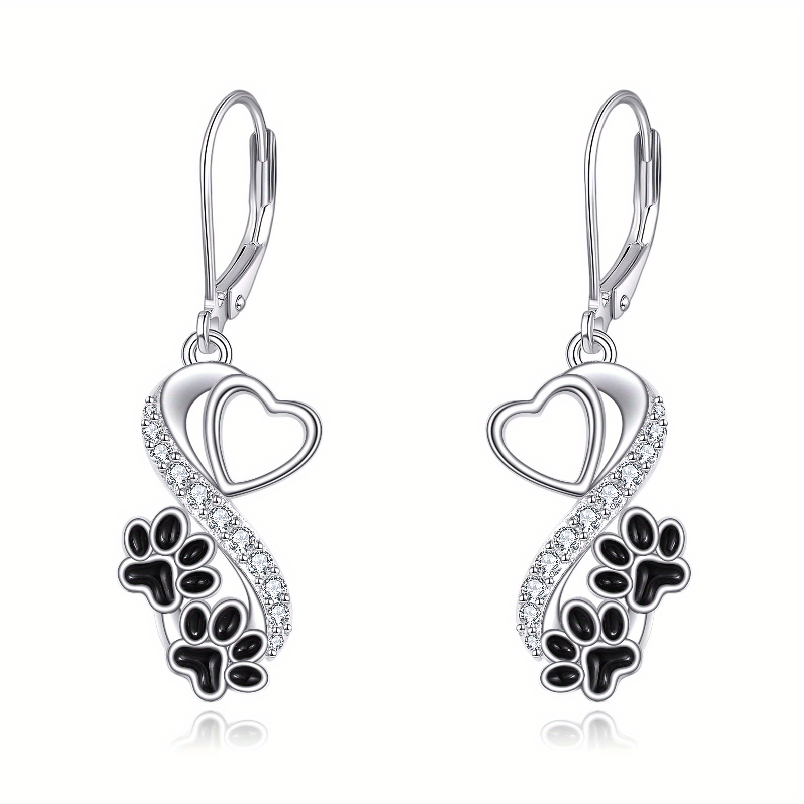 Image of Sterling Cat Earrings For Women Cute Animal Paw Print Cat Leverback Earrings Dangle Jewelry Birthday Christmas Gifts For Mom Mother