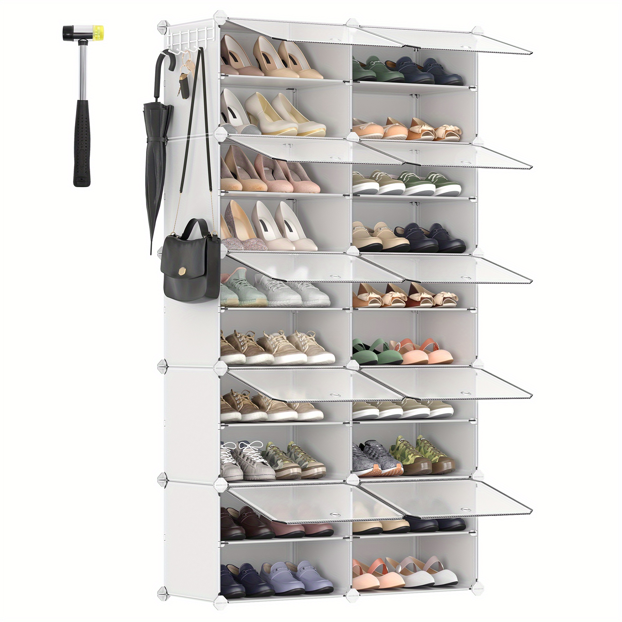 TEMU Scaffale per Scarpe Interbloccato, Armadietto per Scarpe in Plastica, Unit� Organizzativa Scomparti, 30 x 40 x 30 cm per Scomparto, con Ante,