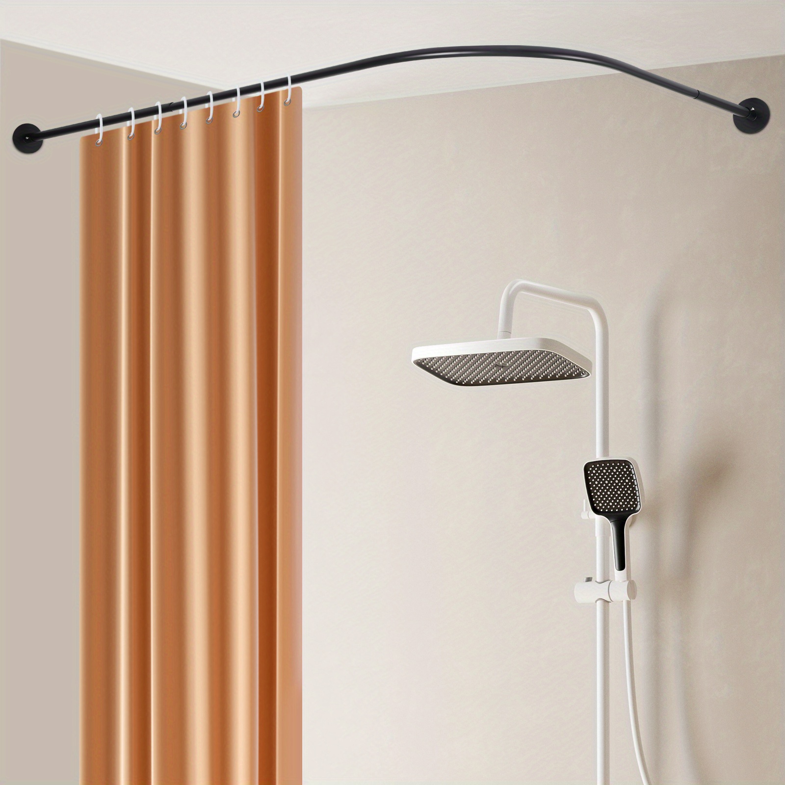 TEMU Tringle de rideau de douche murale de L avec électroplacage - Longueur réglable, installation facile, support robuste pour rideaux de salle de