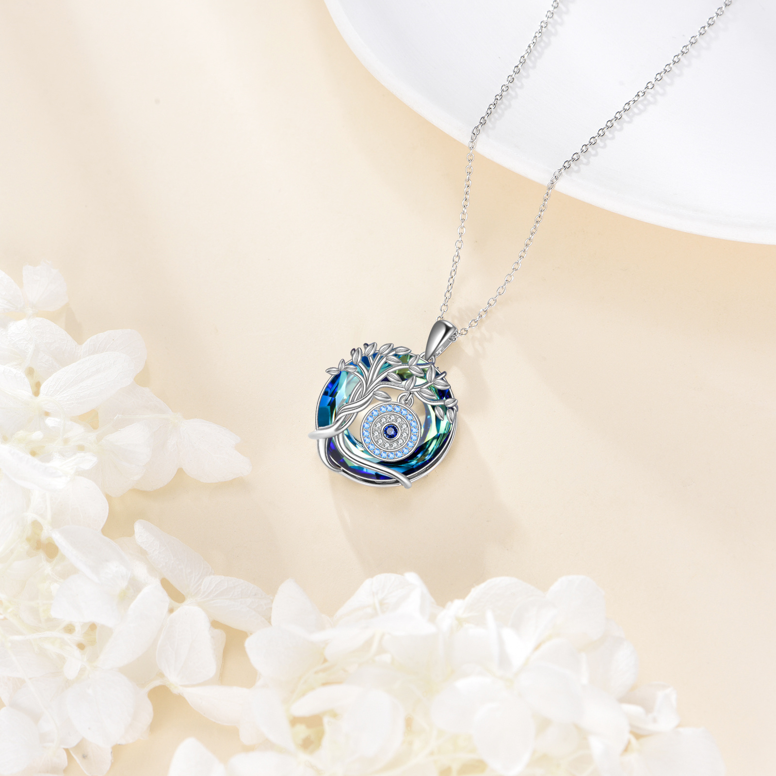 S925 Sterling Silver Evil Eye Necklace with Artificial Crystal & Synthetic Zirconia