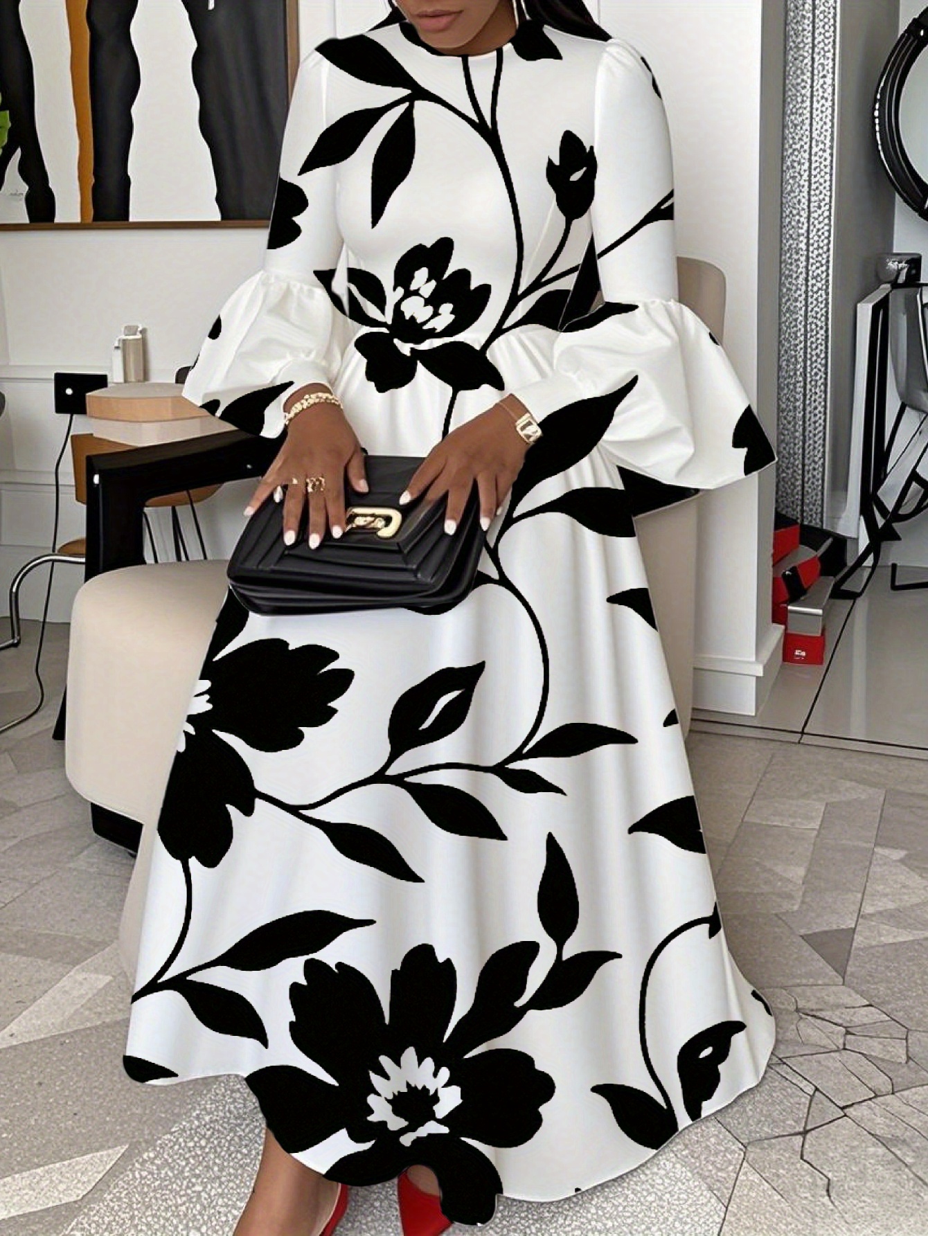 floral dress black sold on Temu United States