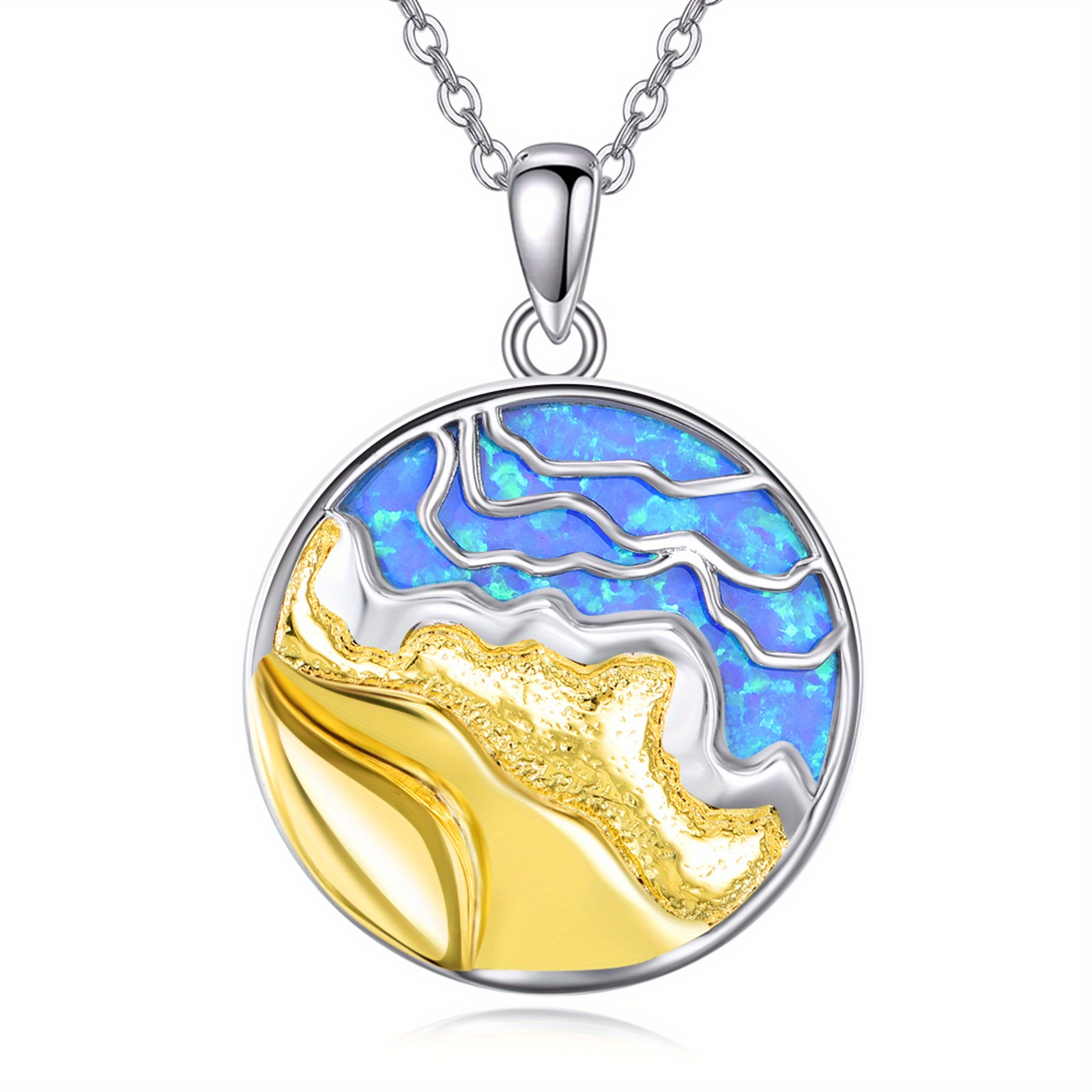Women's 925 Sterling Silver Wave Ocean Pendant Necklace