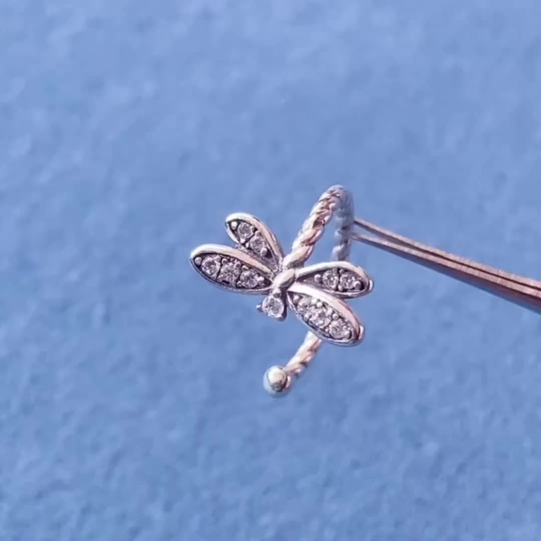 925 Silver Dragonfly Ear Cuff Earring with Zirconia Inlay