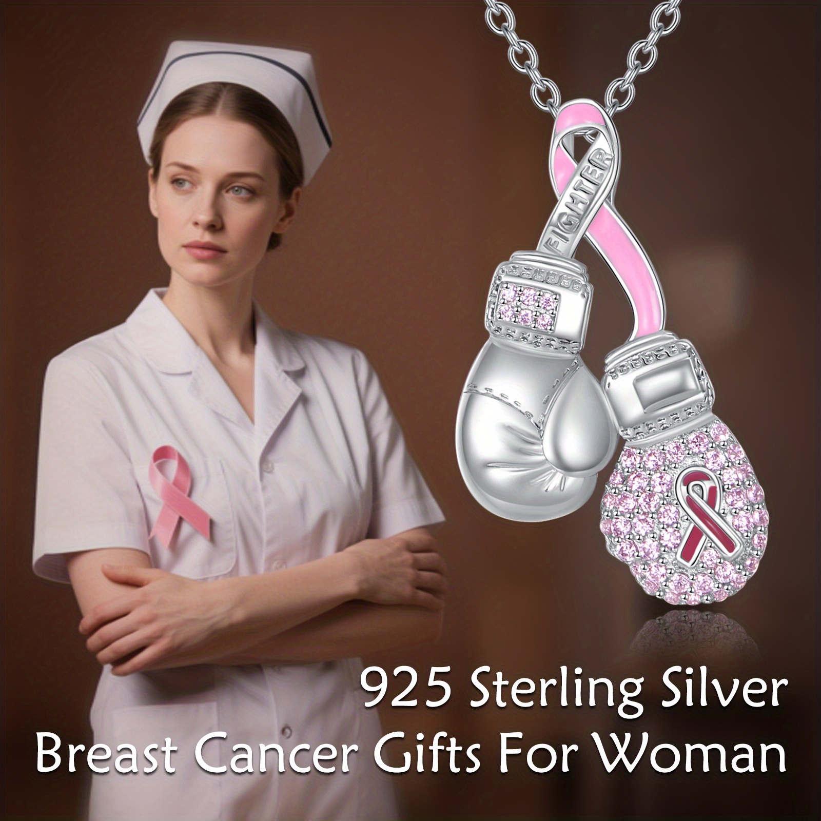 Women's S925 Sterling Silver Breast Cancer Awareness Pendant