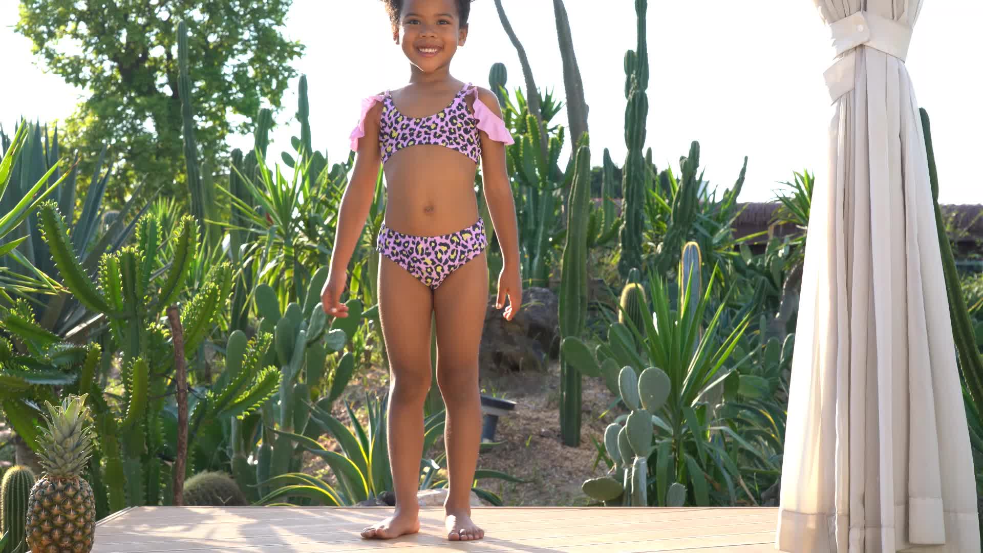 2pcs Toddler Girls Bikini Tankini Swimsuit Cold Shoulder Ruffle Trim Crop  Top & Leopard Triangle Swim Bottoms Set Kids Summer Beach Clothes Bathing Su