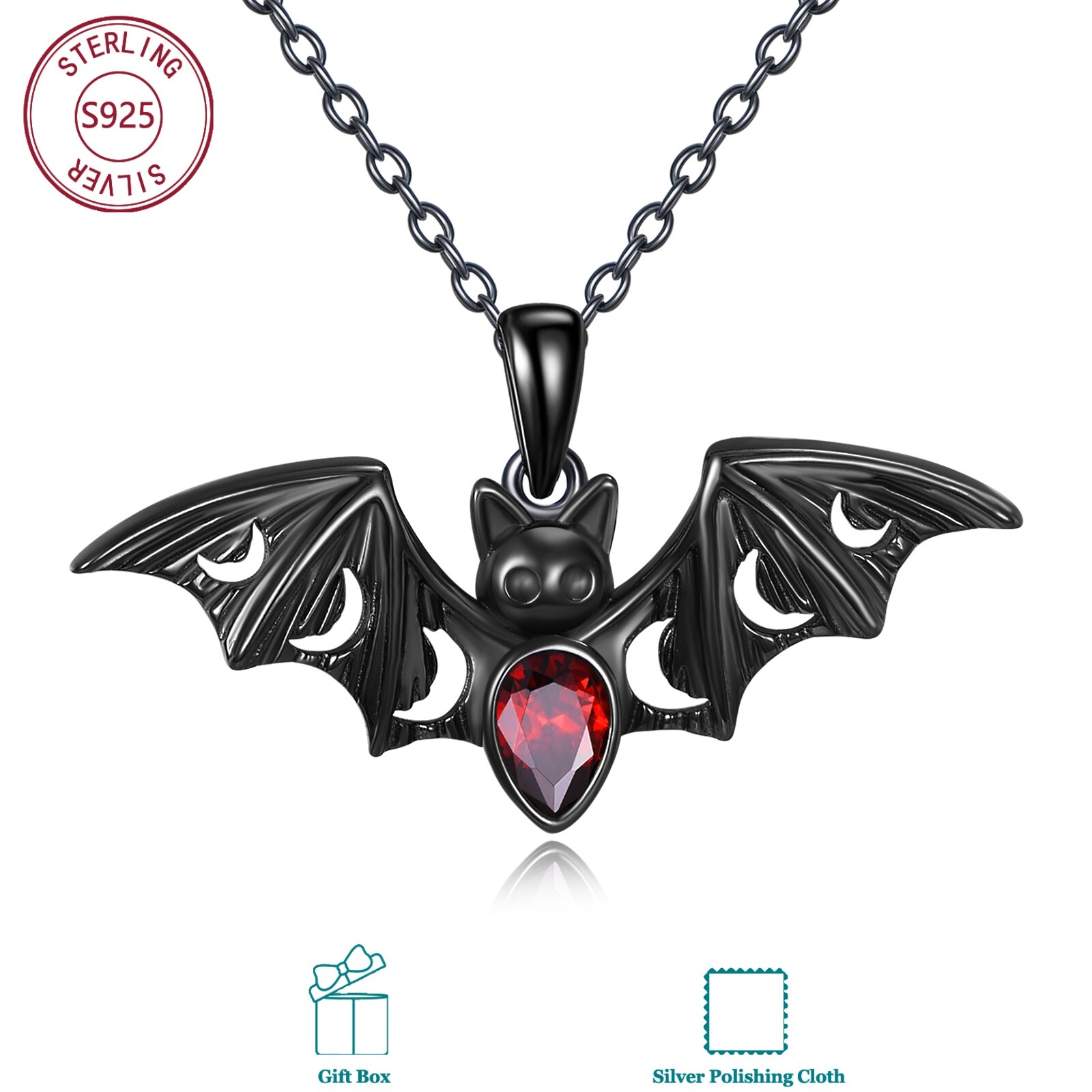 Image of 925 Sterling Necklace With Synthetic Zirconia | Retro Dark Jewelry, Halloween Theme, Skin-friendly & Anti-allergic, Suitable For Daily Wearing, Vintage Style By Yafeini