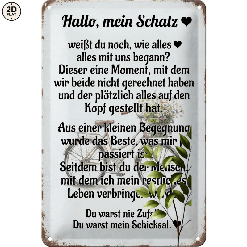 TEMU 2D Flat - 1 Stück Metallschild. Romantisches Fahrrad-Stück-Design, für Zuhause, Büro, Bar, Außendekoration 20X30CM 2D FLAT