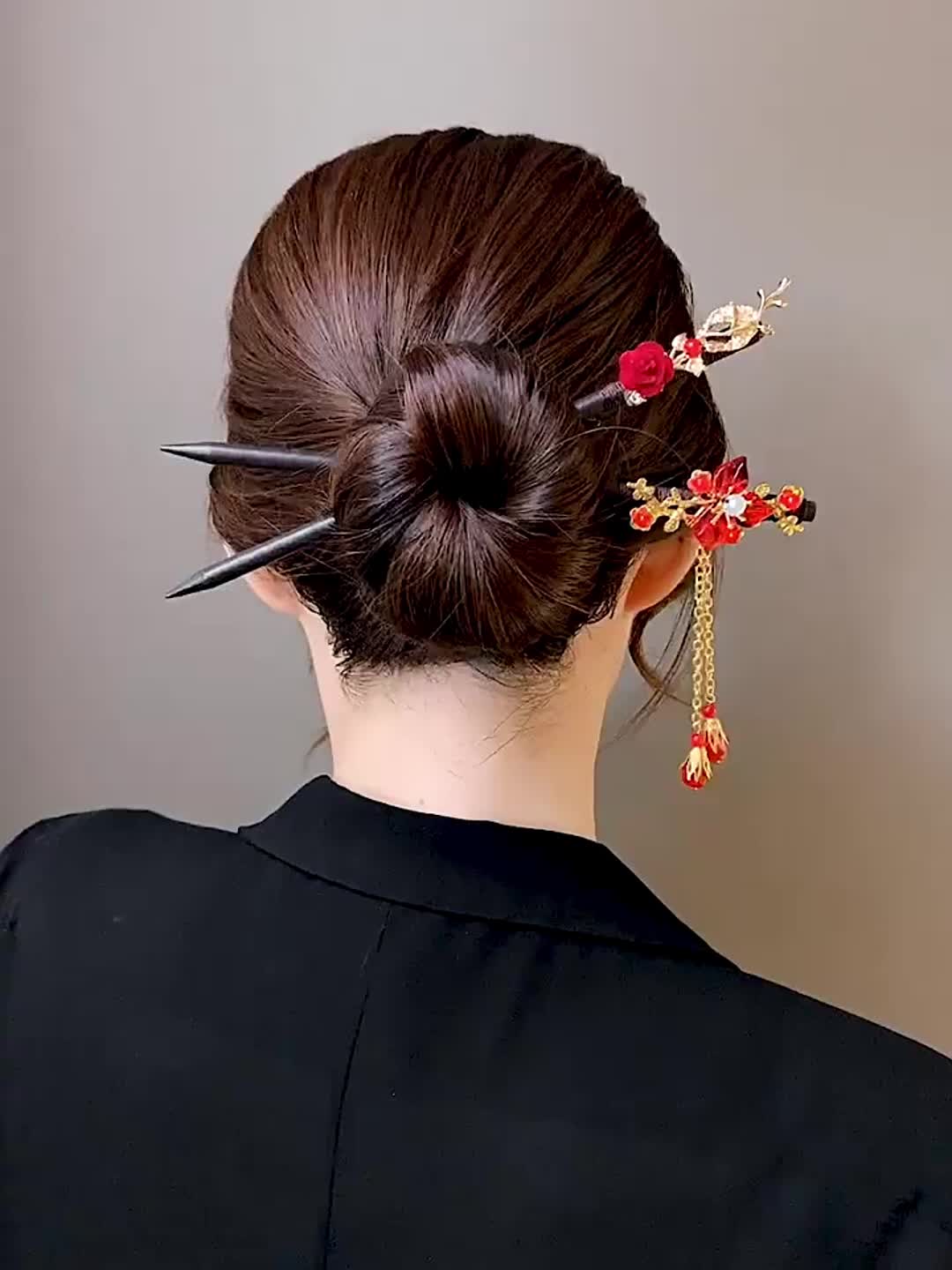 Temu 2pcs Vintage Wooden Hair Sticks Chinese Romantic Red Flower Hairpins Chinese Red Festival Hair Forks Nice Chic Christmas Holiday, Christmas Gifts
