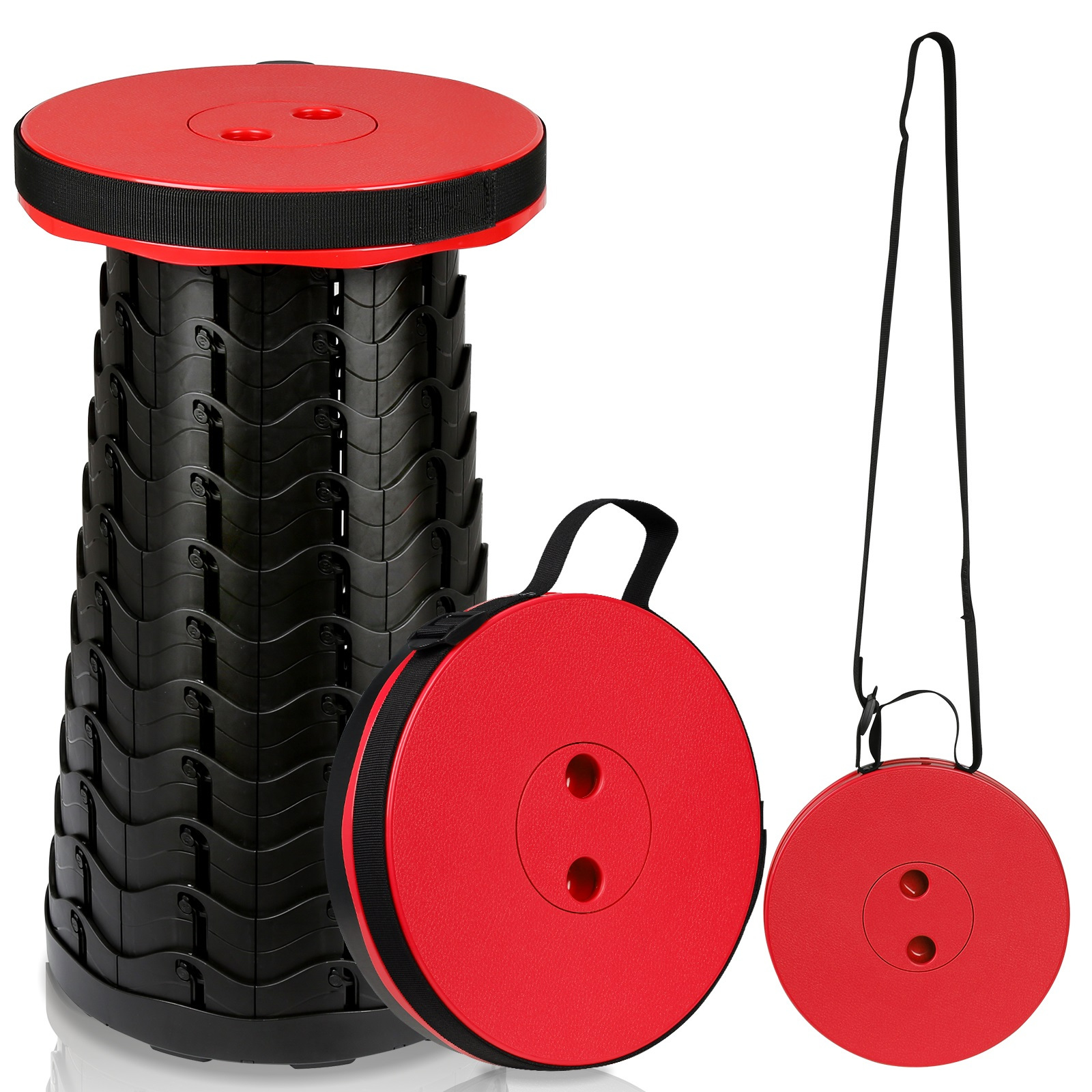 E-shop Sonnewelt Portable Klapphocker, Campinghocker und Teleskophocker, höhenverstellbar mit Tragegriff, 150KG Belastbarkeit, geeignet für Camping,