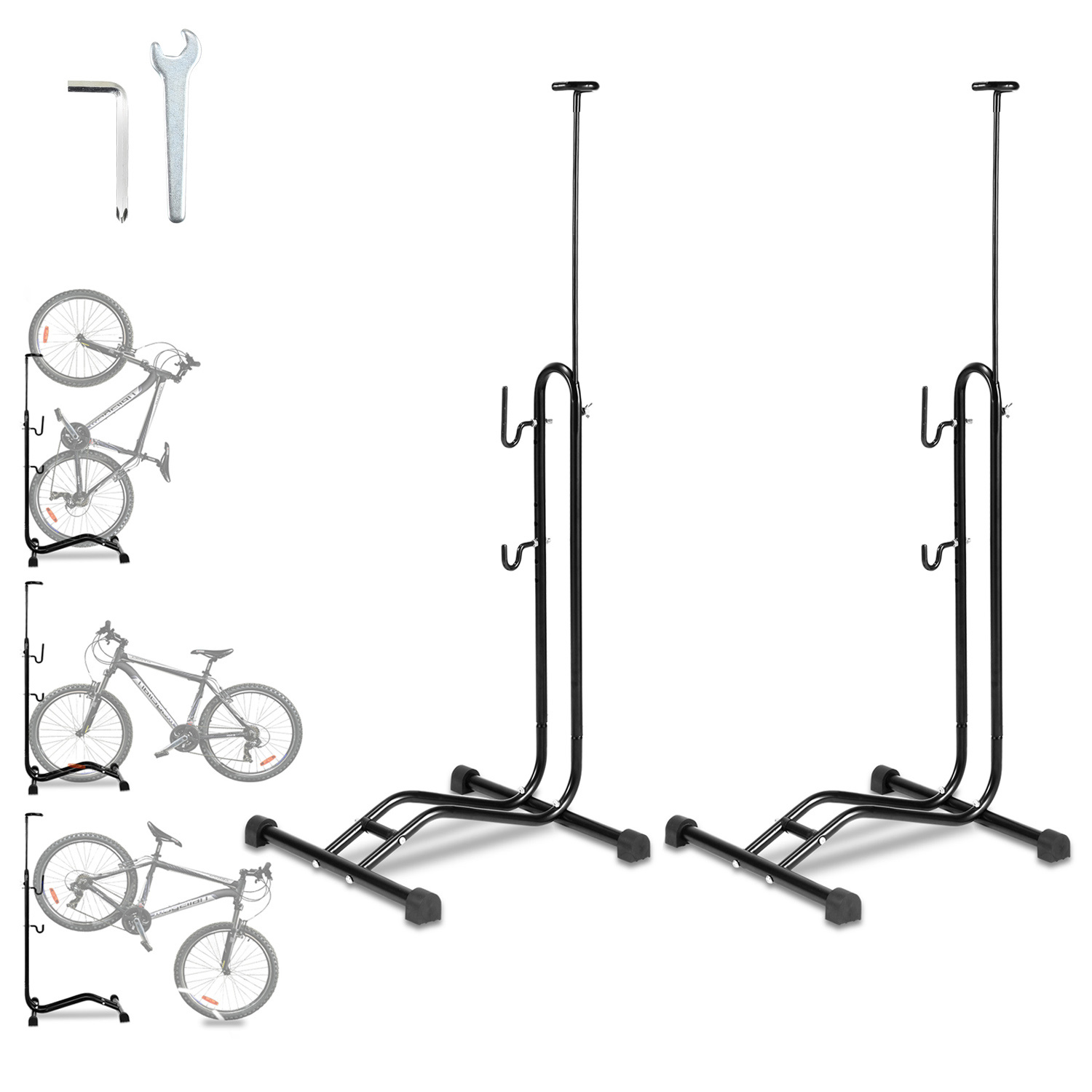 Upright Bike Stand, 2-pack, Floor Parking Rack, Home Storage Stand For Mountain And Road Bikes, Black