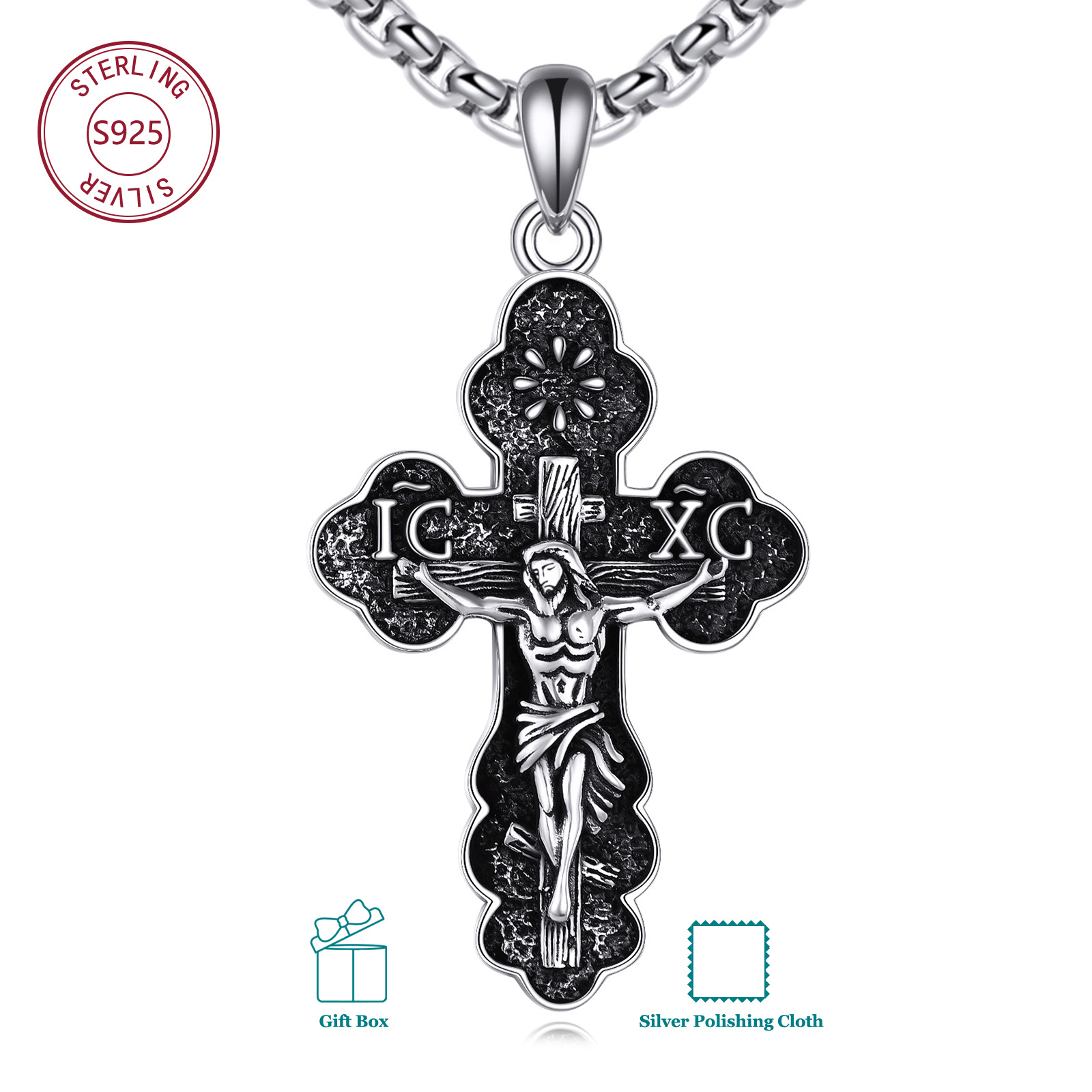 925 Sterling Silvery Orthodox Cross Necklace (christian Faith)suitable For Daily Men And Women, Birthday Gift, Christmas Gift, For