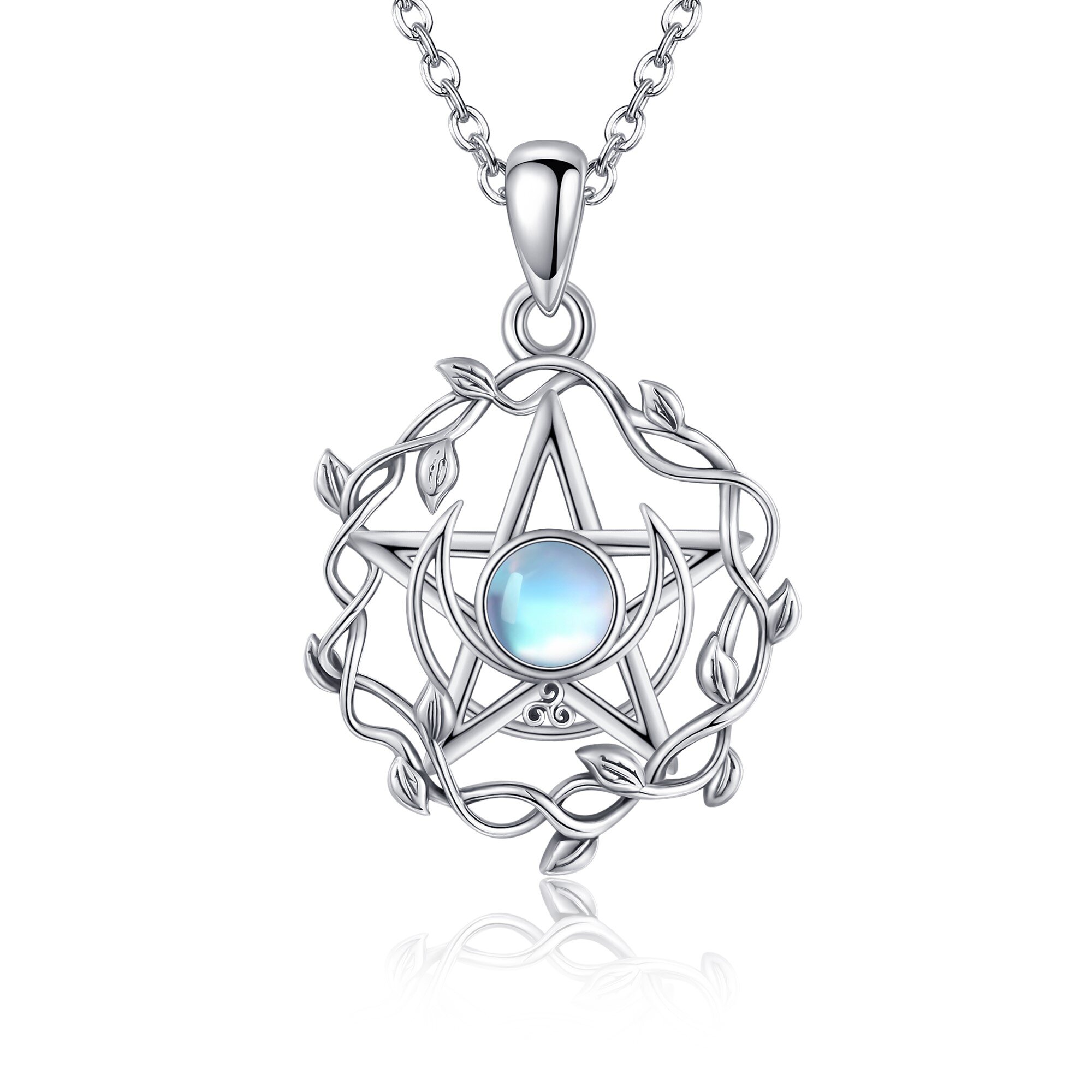 Image of 925 Sterling Silver Pendant Necklace Featuring A Pentacle Symbol With Synthetic , Designed For Wiccan And Nature Enthusiasts, A Unique And Personal Talisman For Women